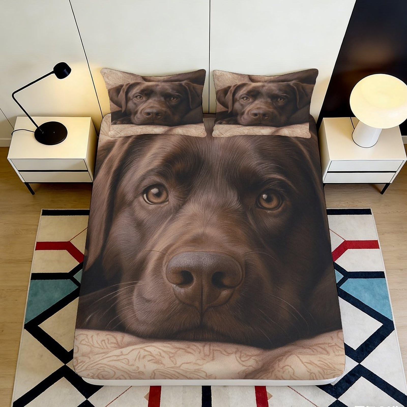 3D Printed Brown Labrador Dog Fitted Sheet Microfiber Soft Anti-Slip Bed Cover for Bedroom Dorm Mattress Decor 160x200x25cm