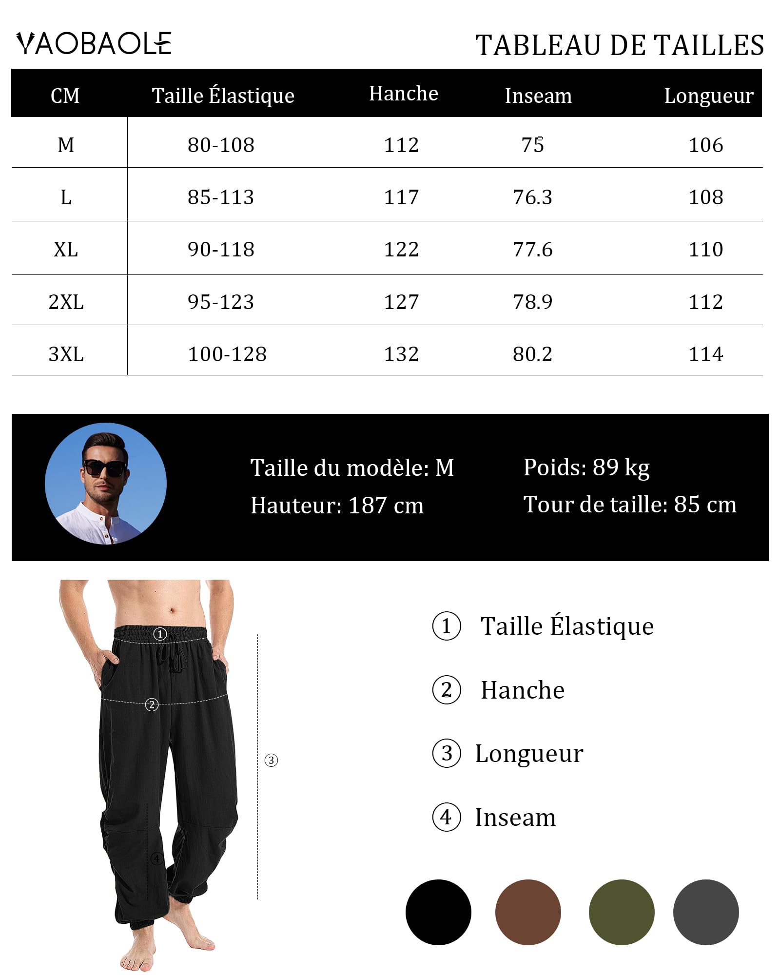 YAOBAOLE - Pantalón de lino para hombre, estilo informal, estilo japonés, cintura elástica, cordón Harem holgado, ligero para yoga, playa, vacaciones