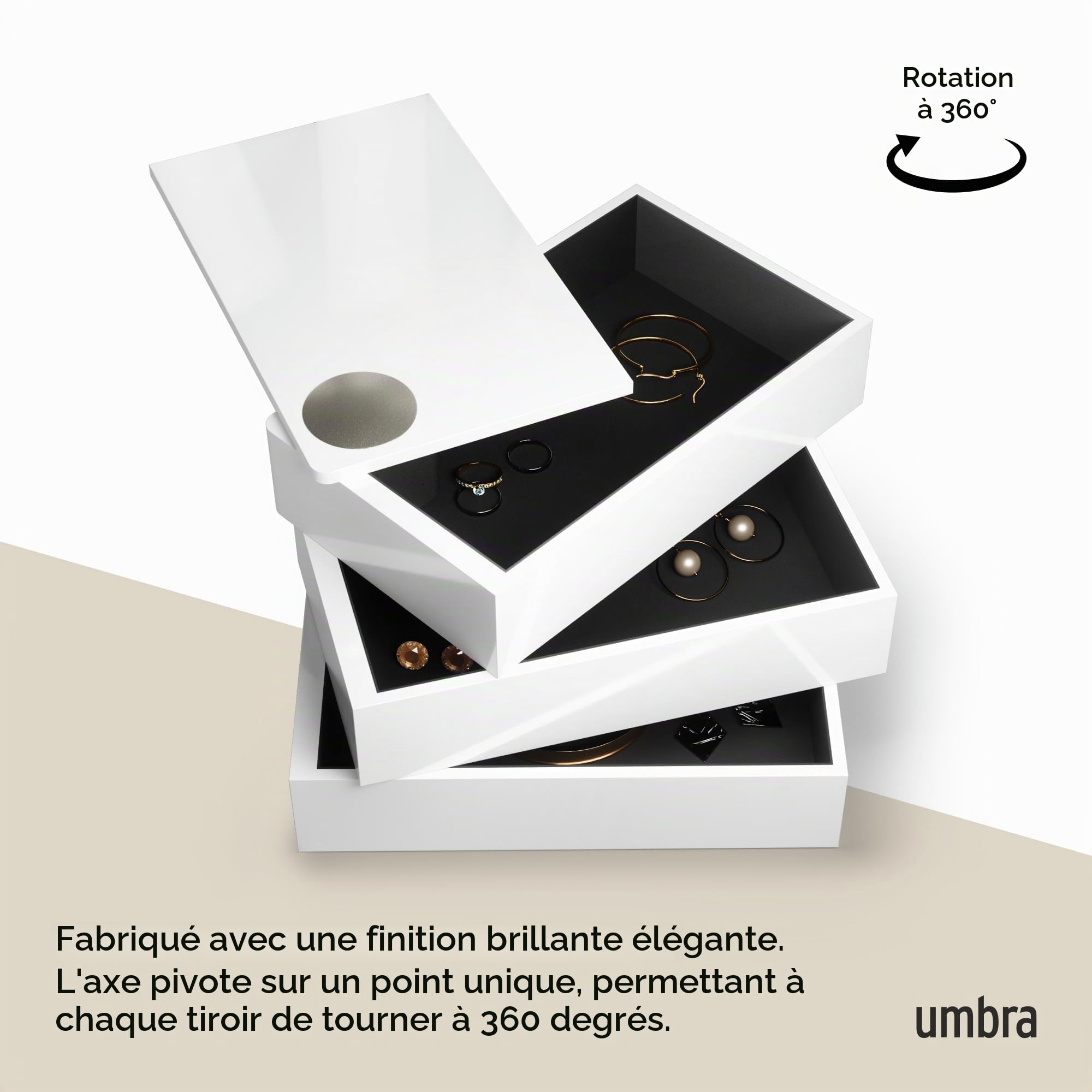 Umbra Spindle Boîte à bijoux Finition Brillante, 3 Niveaux, Blanc