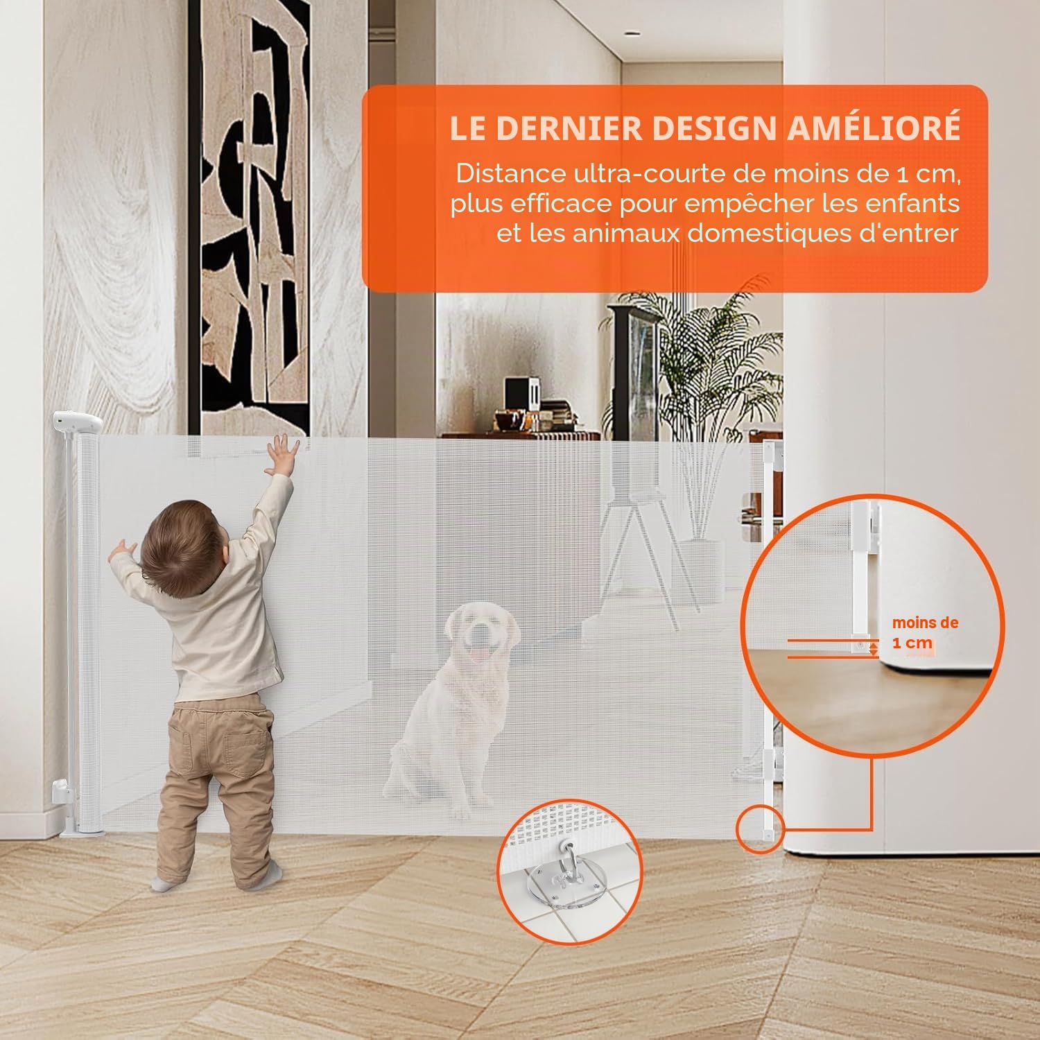 0-300cm Extra Large Barrière de Sécurité Rétractable Opération à Une Main | 87cm Haut Bébés Barriere de Securite Enfant Extensible pour Animaux, Barrière Chiens pour Escaliers, Portes, Couloirs, Blanc
