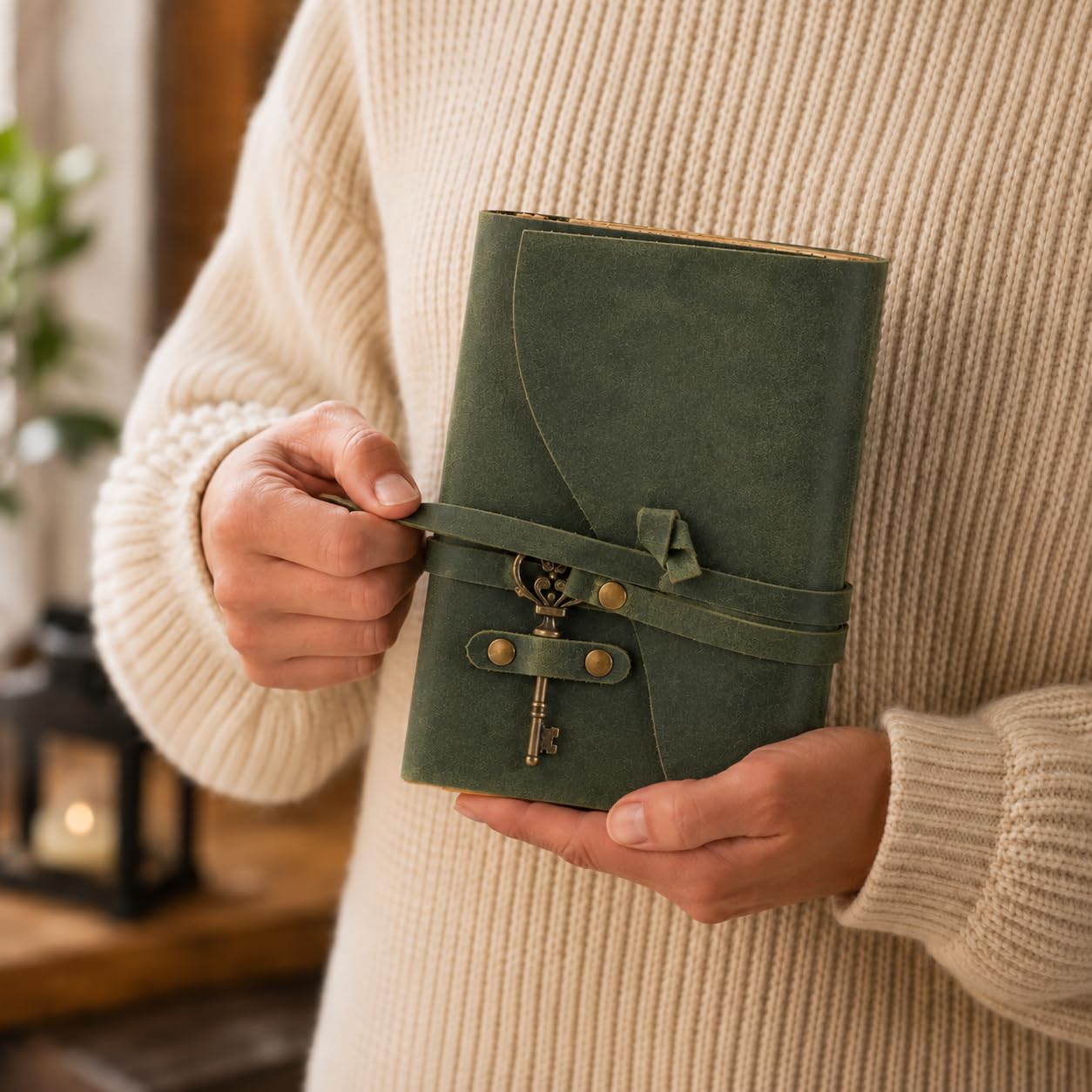 Journal vintage en cuir – Journal vintage fait à la main avec bord à débordement en papier et cuir – Journal d'ombres – Carnet de croquis en cuir – Journal de dessin – Excellent cadeau (vert, 19,1 x