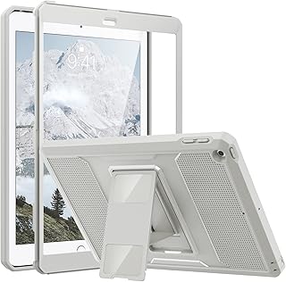 MoKo Case Fit 2018/2017 iPad 9.7 6th/5th Generation - [Heavy Duty] Shockproof Full Body Rugged Hybrid Cover with Built-in Screen Protector Compatible with Apple iPad 9.7 Inch 2018/2017, Light Gray