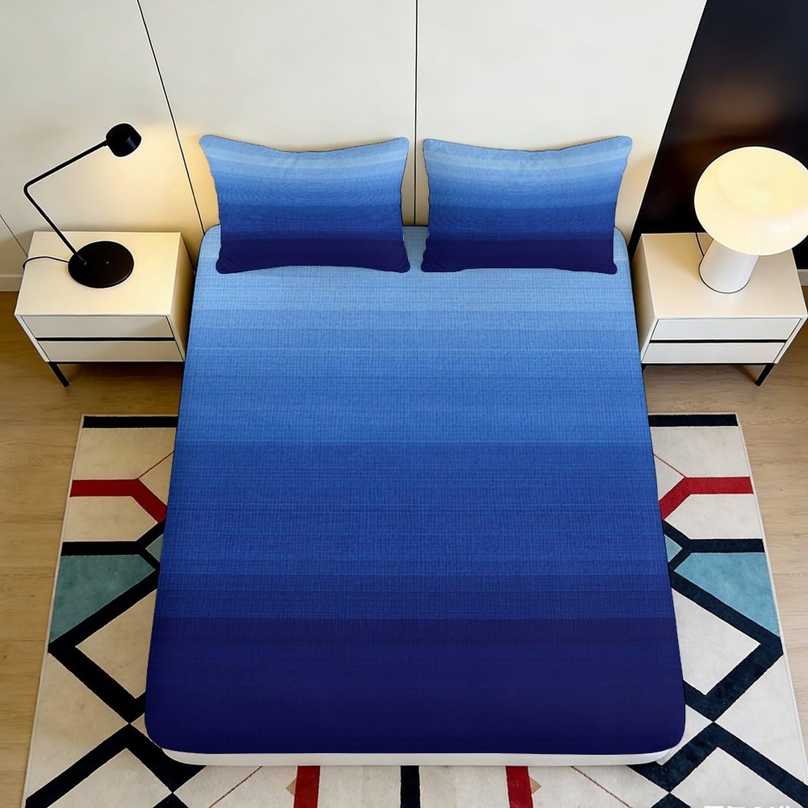 3D Printed Ombre Blue Fitted Sheet Microfiber Deep Pocket Bedroom Bedding Ombre Blue Mattress Fitted Cover Non-Slip Washable Full Wrap 200x200x25cm 90x200x25cm