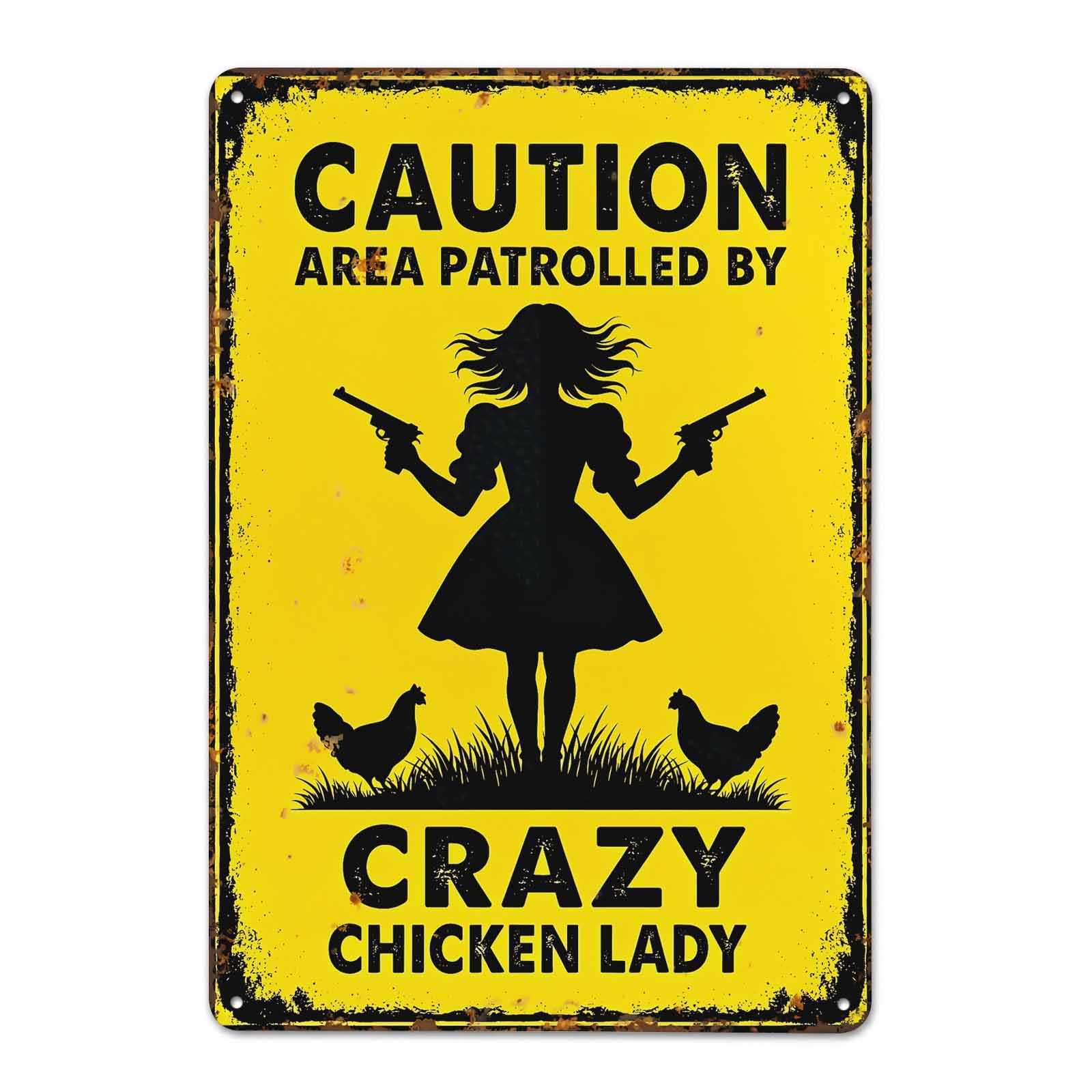 Gsrony Boys Type09 Patrolled By Crazy Chicken Lady Vintage Metal Tin Sign 8X12,Waterproof