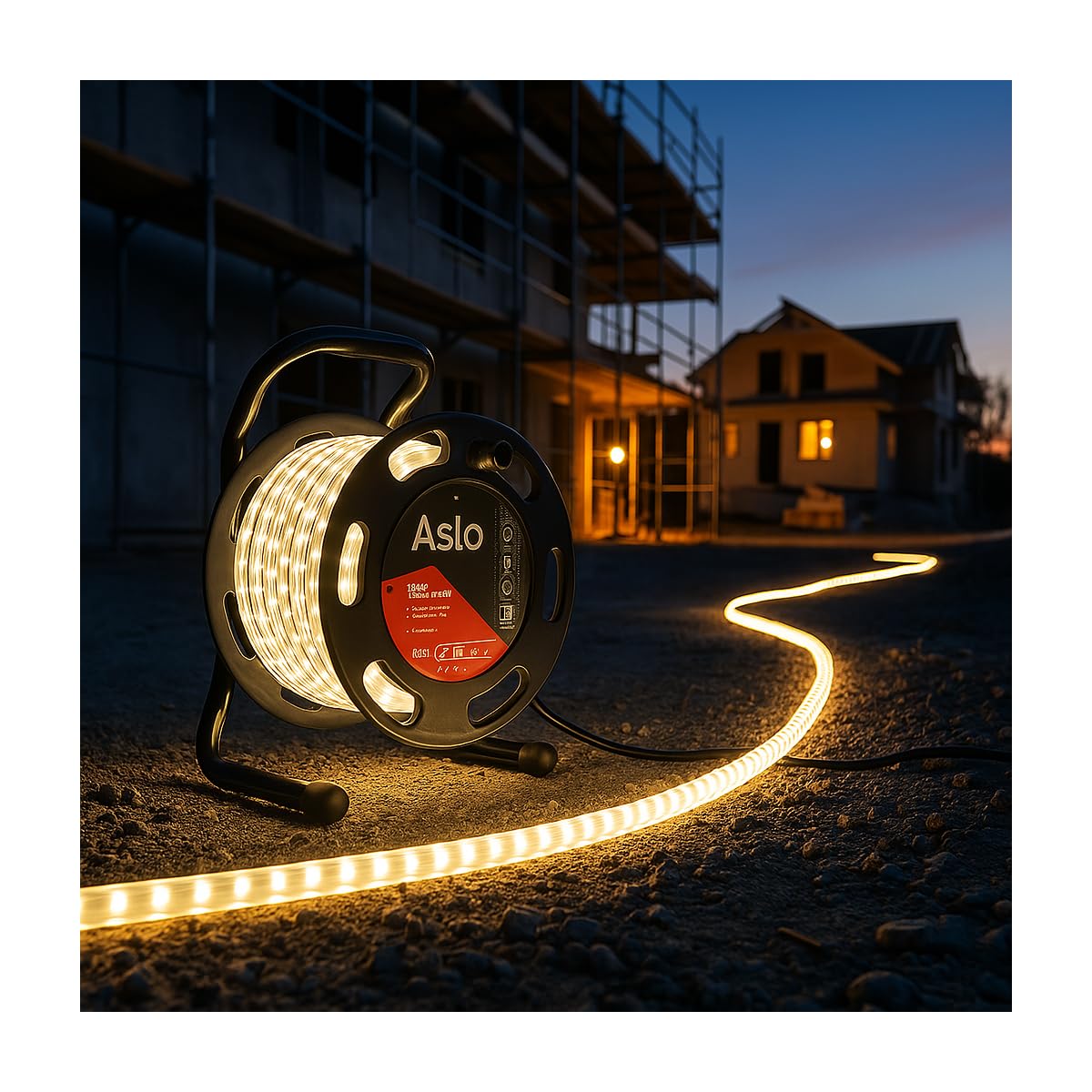 ASLO – Cinta LED de 7 W sobre bobinadora de 25 m – Guirnalda luminosa blanca 4000 K – para interior exterior y fachada casa evento