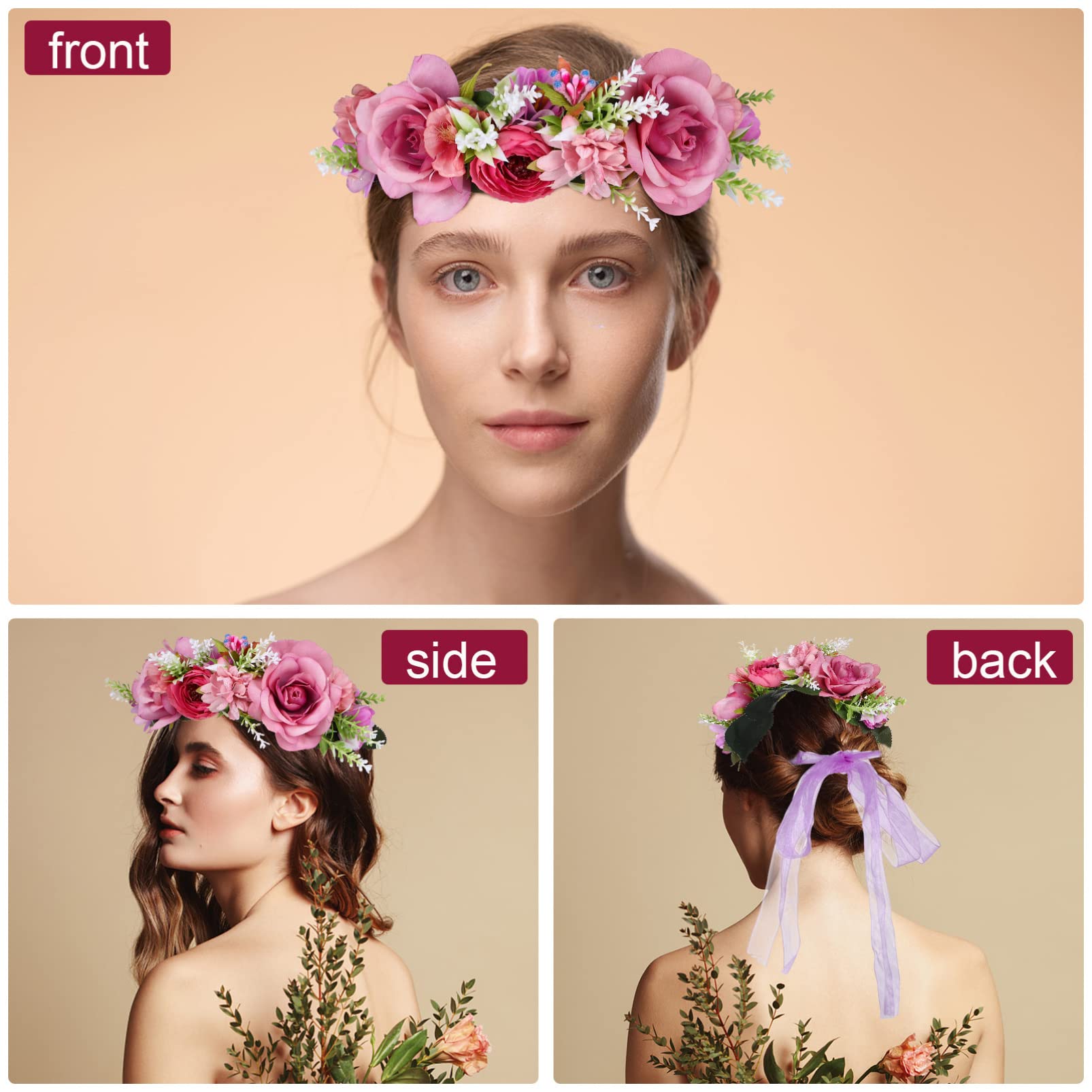 Healeved 6pezzi Cerchietto Fiori Per Matrimonio Di Accessori Per Con Rosa Finta Per Cerimonie Feste e Foto Memorabili