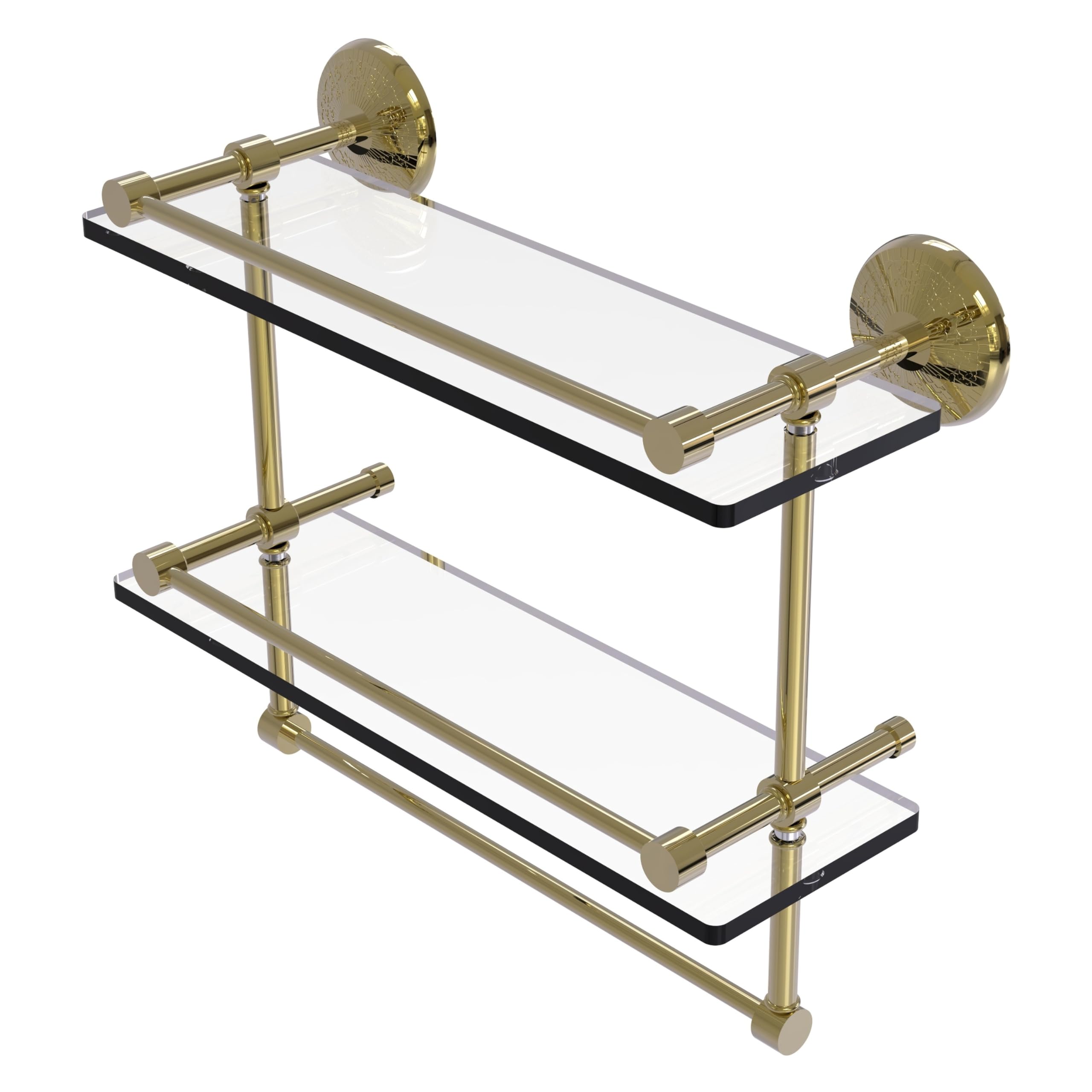 Allied Brass MC-2TB/16-GAL-UNL Monte Carlo Collection 16 Inch Gallery Double Glass Towel Bar Shelf, Unlacquered Brass
