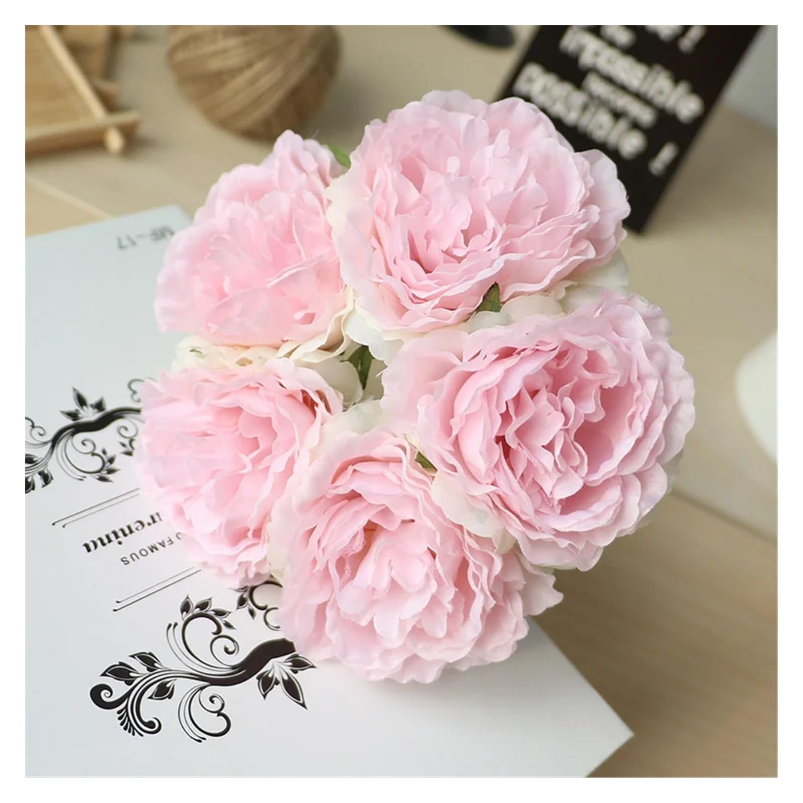 HJRegaFimu Artificial Flowers Simulation Flower Bridal Bouquet Silk Peony Handmade Fake Wedding Decoration 5 Balls Bouquets Light Green