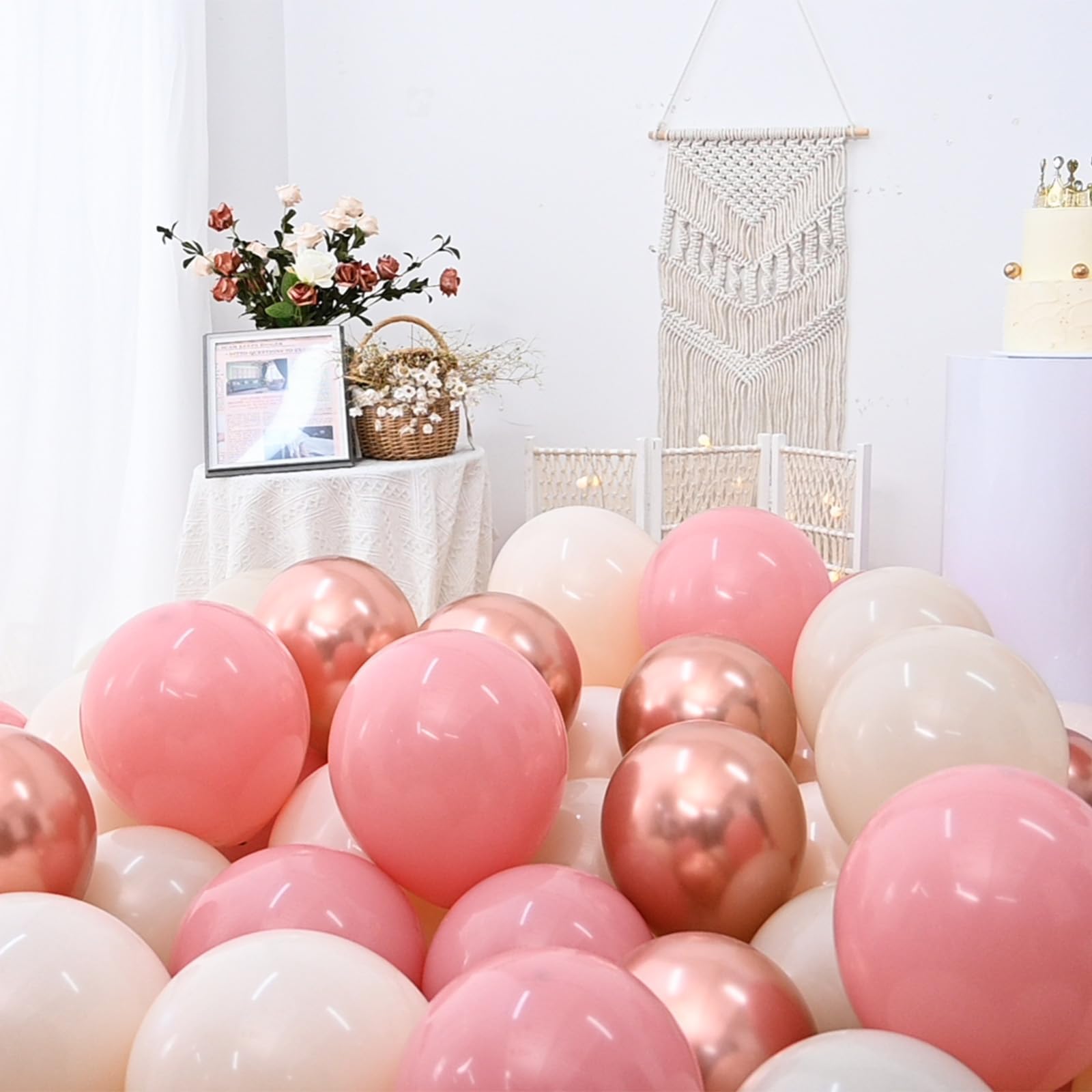 Balony w kolorze różowym, 60 opakowań, 30 cm, retro, różowy, podwójny, wypchany, beżowy balon, zakurzony róż i różowe złoto, zestaw balonów boho, dla dziewcząt, kobiet, na urodziny, wesele, baby