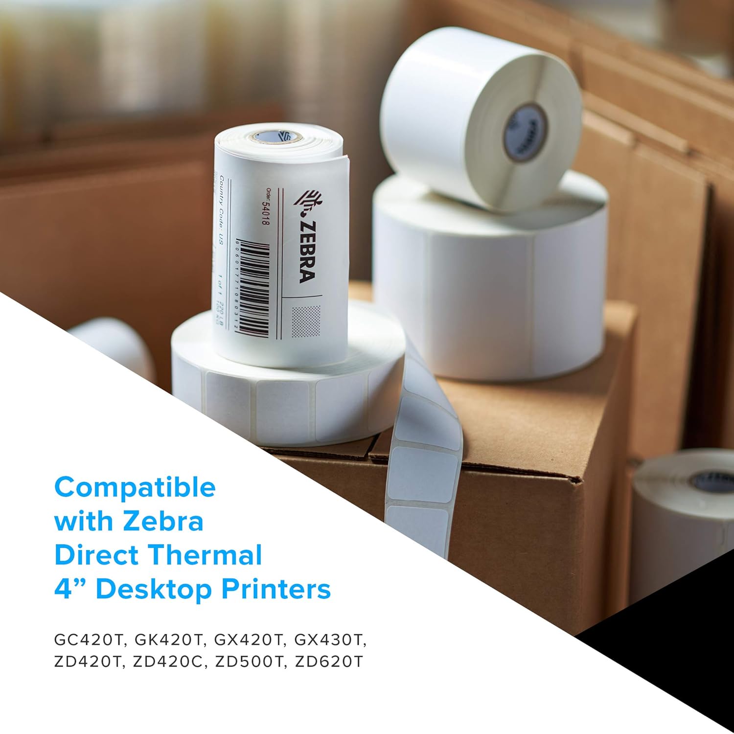 Zebra 4 x 2 in Thermal Transfer Paper Labels Z-Perform 2000T Permanent Adhesive Shipping Labels 3 in Core 4 Rolls 10031656SP