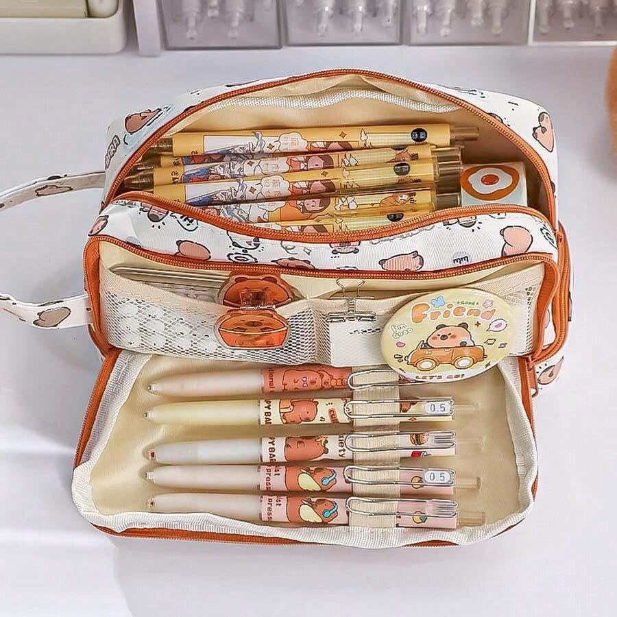 Image of Storio Pencil Box Pouch for School Kids Girls & Boys Aesthetic | Cute Stationary Compass Box Case Organiser | Travel Organiser