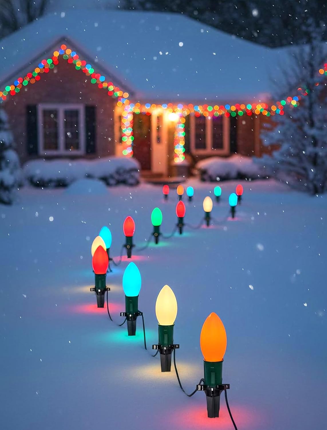 C9 LED Christmas String Lights 25FT, Vintage String Lights with 27 C9 Multicolor Ceramic LED Bulbs, Outdoor Hanging Christmas Lights for Xmas Tree Patio Party Roofline Decor - Green Wire