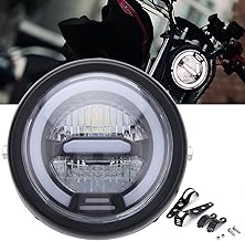 Motorcycle LED Headlight, Round with White Halo and Brackets Universal Headlight for Low Beam Rehabilitation (White Light).