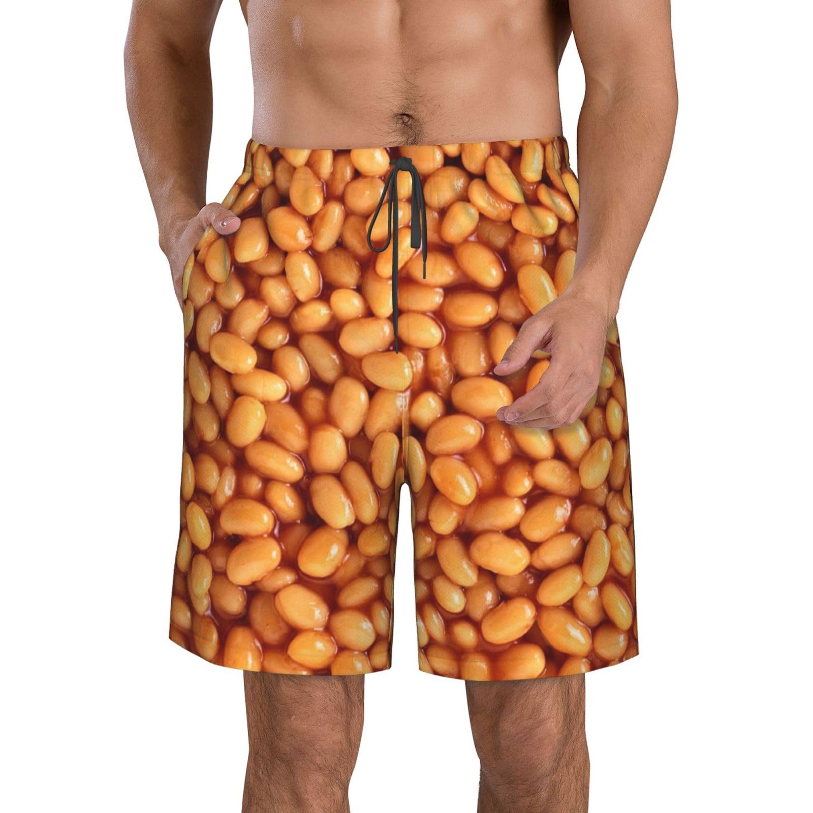 Hyaszst Beach Pants Breathable Shorts Quick-Drying Shorts Swimming Trunks Drawstring Casual Pants,Baked Beans,As Shown,L