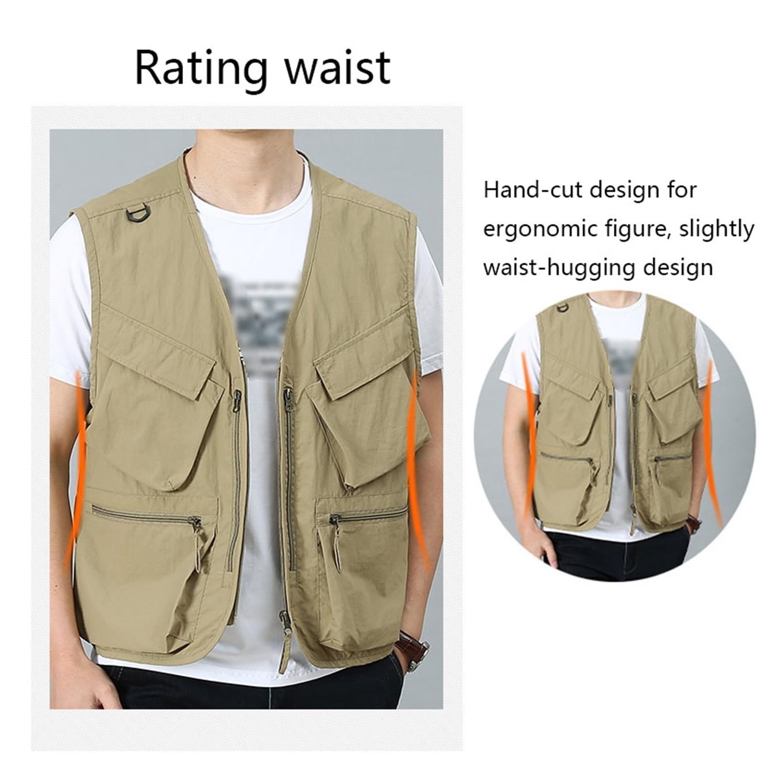 CLSQLXYJZC Gilet Pesca E Safari Per Attività All'aperto, Gilet Da Pesca Da Uomo Taglie Forti Traspirante Senza Maniche Con Cerniera In Rete Con Scollo A V, Giacca Primaverile Safari Caccia