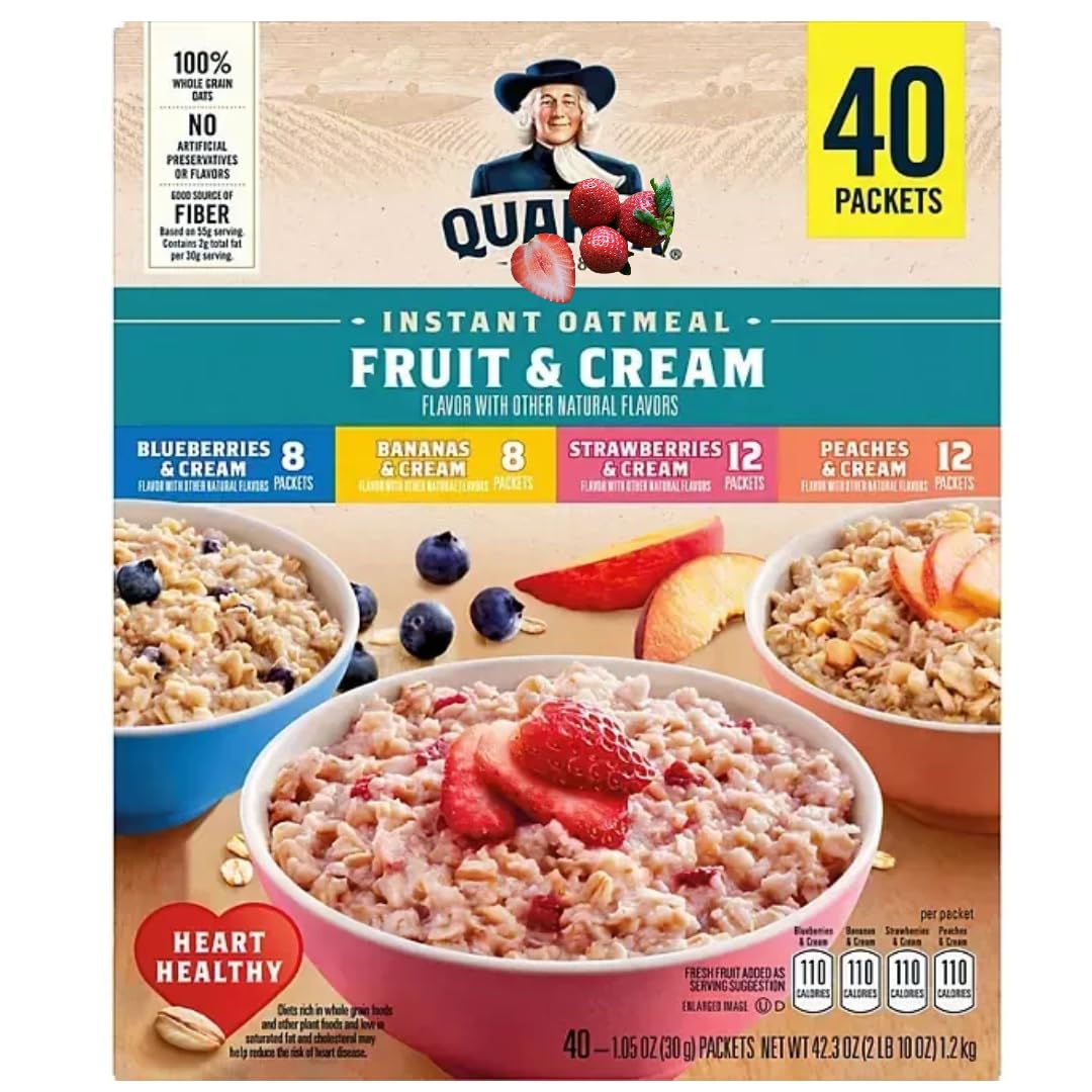 Instant Oatmeal Fruit & Cream Variety Pack, 1.05 oz Packets, 40 Count (40 Count (1 Pack))