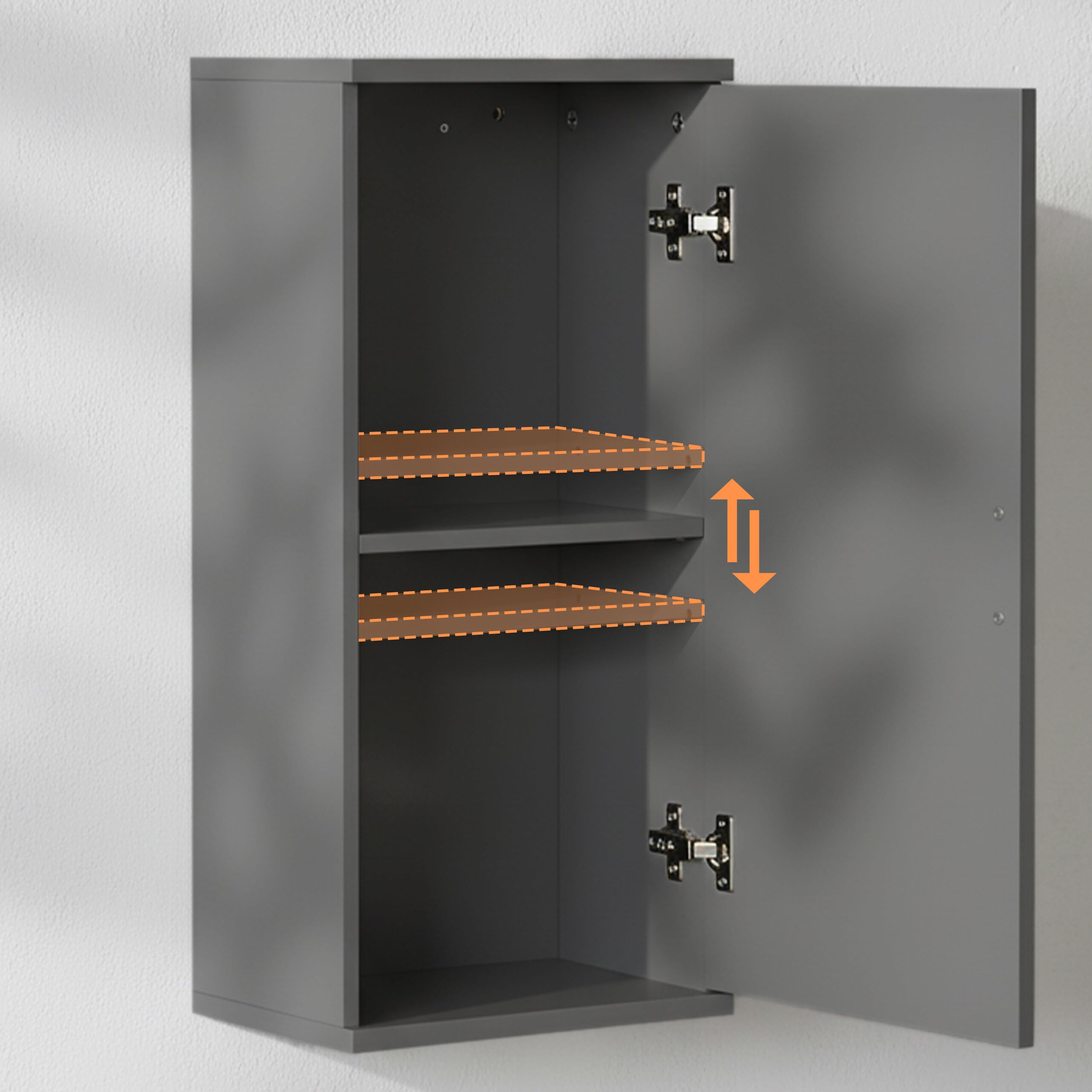 Relaxdays Armoire Suspendue Salle de Bain, 2 Compartiments, H x L x P : 62 x 30 x 21 cm, étagère réglable, MDF, Gris