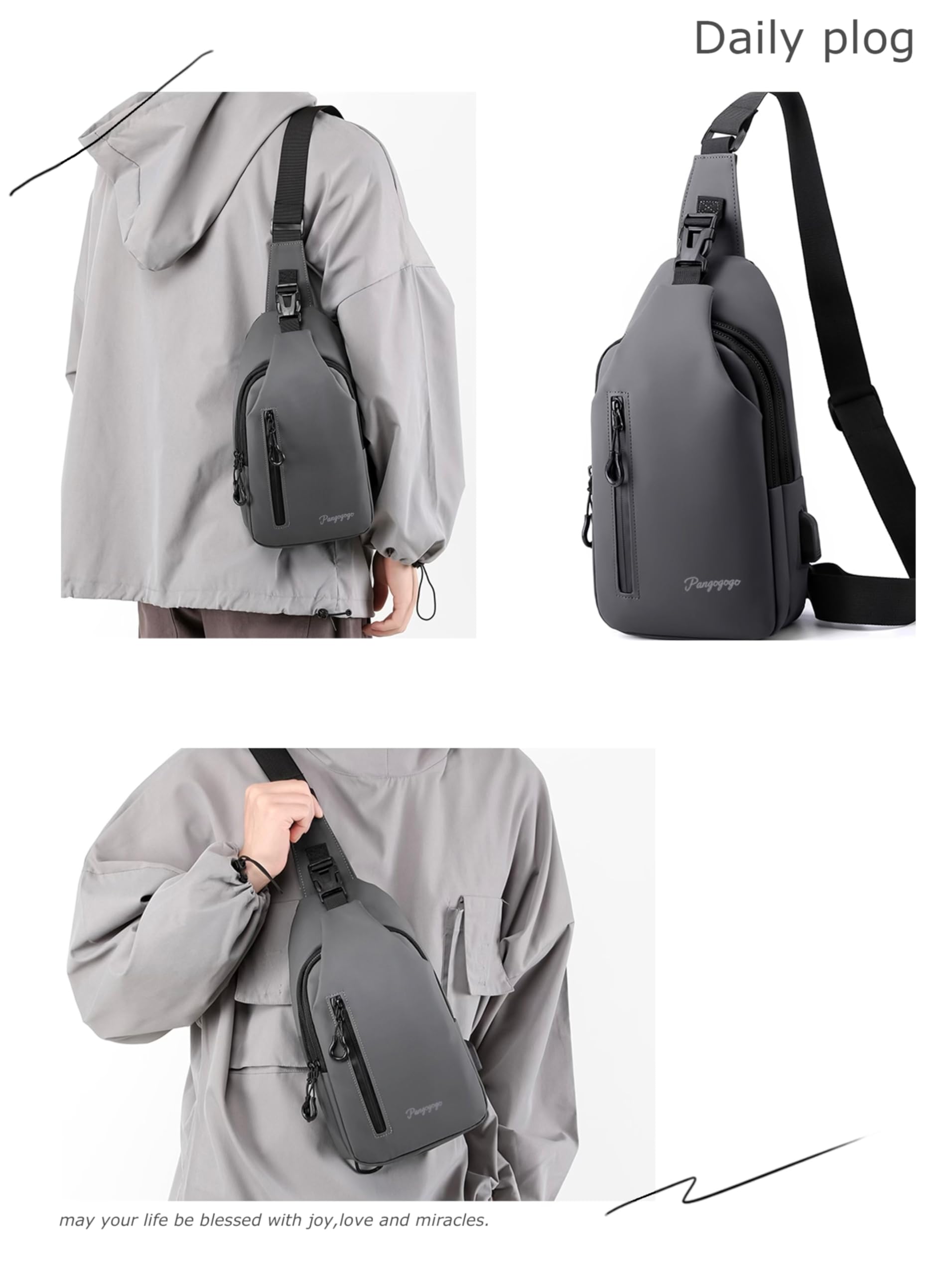 Torba na ramię męska, mała, lekka i wodoszczelna torba Sling Bag dla mężczyzn, torba na klatkę piersiową / torba crossbody na podróż, festiwal, na co dzień, na wędrówki i jazdę na rowerze