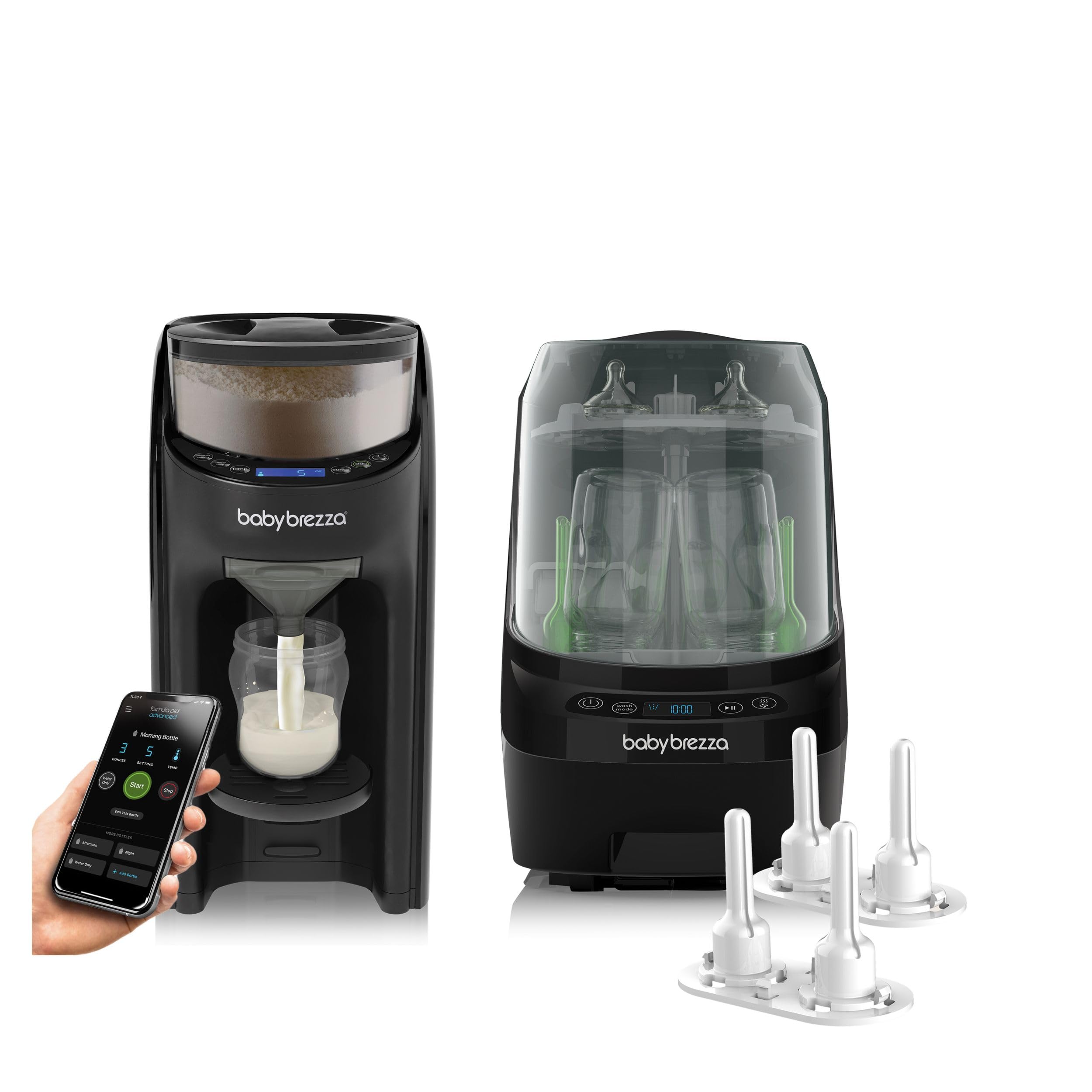 Baby Brezza Formula Pro WiFi & Bottle Washer Pro Bundle Schwarz Set | Mischt Milchpulver & Wasser per App, wäscht, sterilisiert & trocknet Flaschen automatisch – Premium-Bundle
