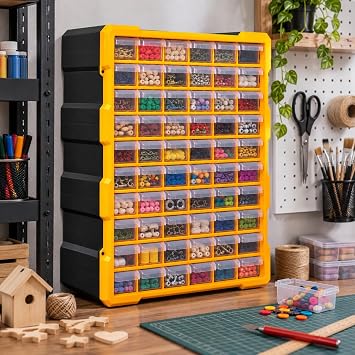 Orret Home 60 Çekmeceli Büyük Organizer Dolabı, Vida Dübel Somun Hırdavat Düzenleyici, Şeffaf Çekmeceli Küçük Parça Saklama Sistemi, Atölye Garaj Organizeri (60 Çekmece)