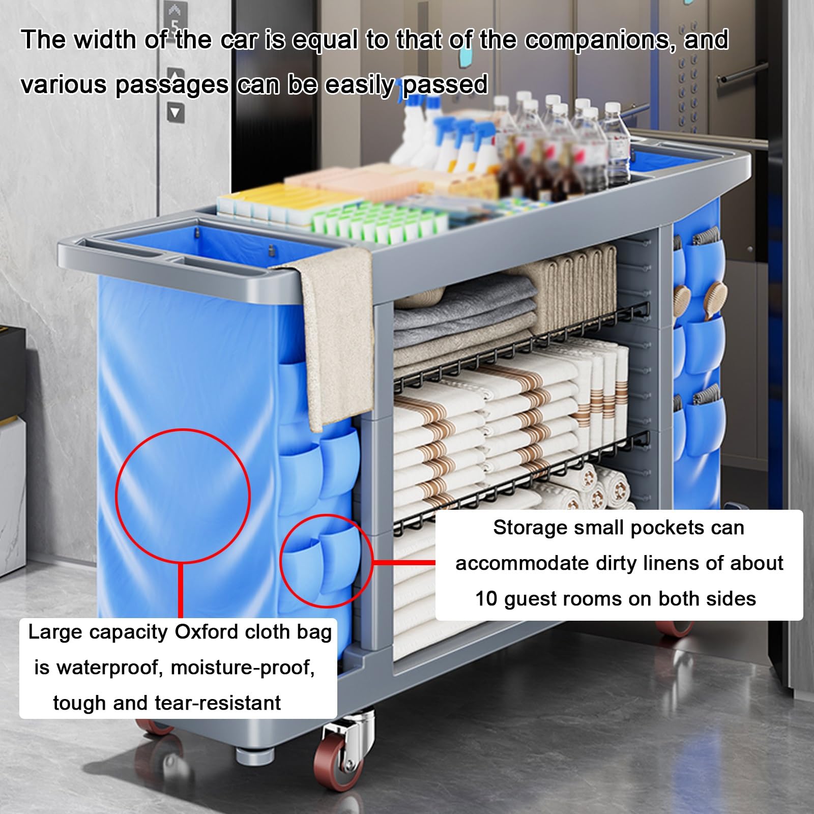 Carrello con Ruote Multiuso in Plastica, Carrello Pulizie Professionali e Grande capacità di Stoccaggio, per delle Camere degli Ospiti Dell'hotel