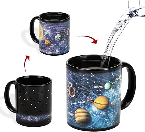 Miniatura 7 de MUGKISS Tazas de café del sistema solar de 11 onzas, taza que cambia de color, regalo de Navidad para todos los fanáticos del espacio masculinos que