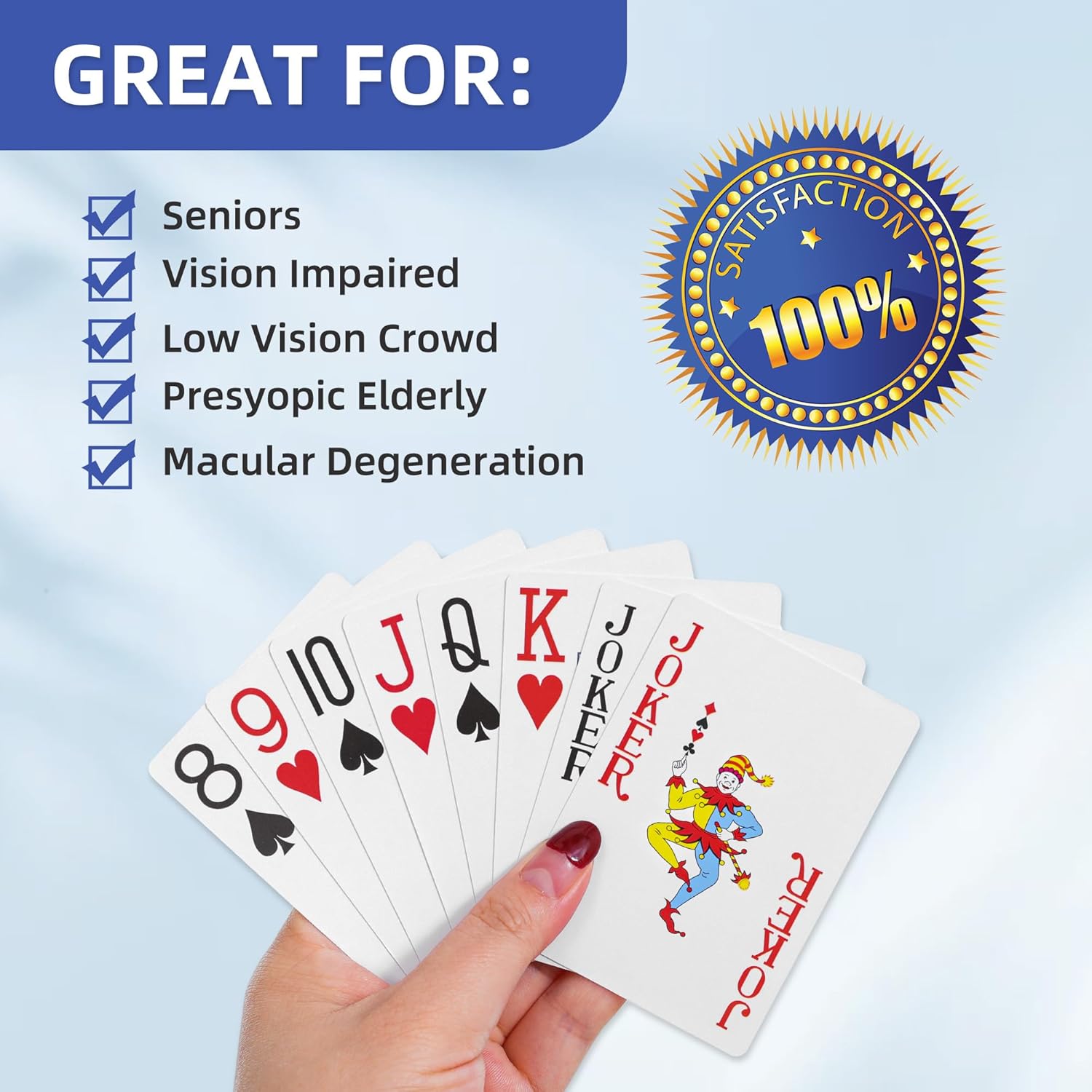 Fanwer Playing Cards Large Print 12 Pack, Jumbo Poker Playing Cards for Seniors, Vision Impaired, Low Vision Crowd, Deck of Cards for Blackjack, Euchre, Canasta Cards Game