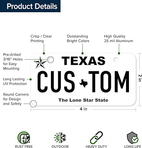 Miniatura 7 de Mini matrícula, placas personalizadas, personalizadas para automóvil, bicicletas, cuatrimoto, automóvil de niños, carrito de golf, Jeep, 2 x 4