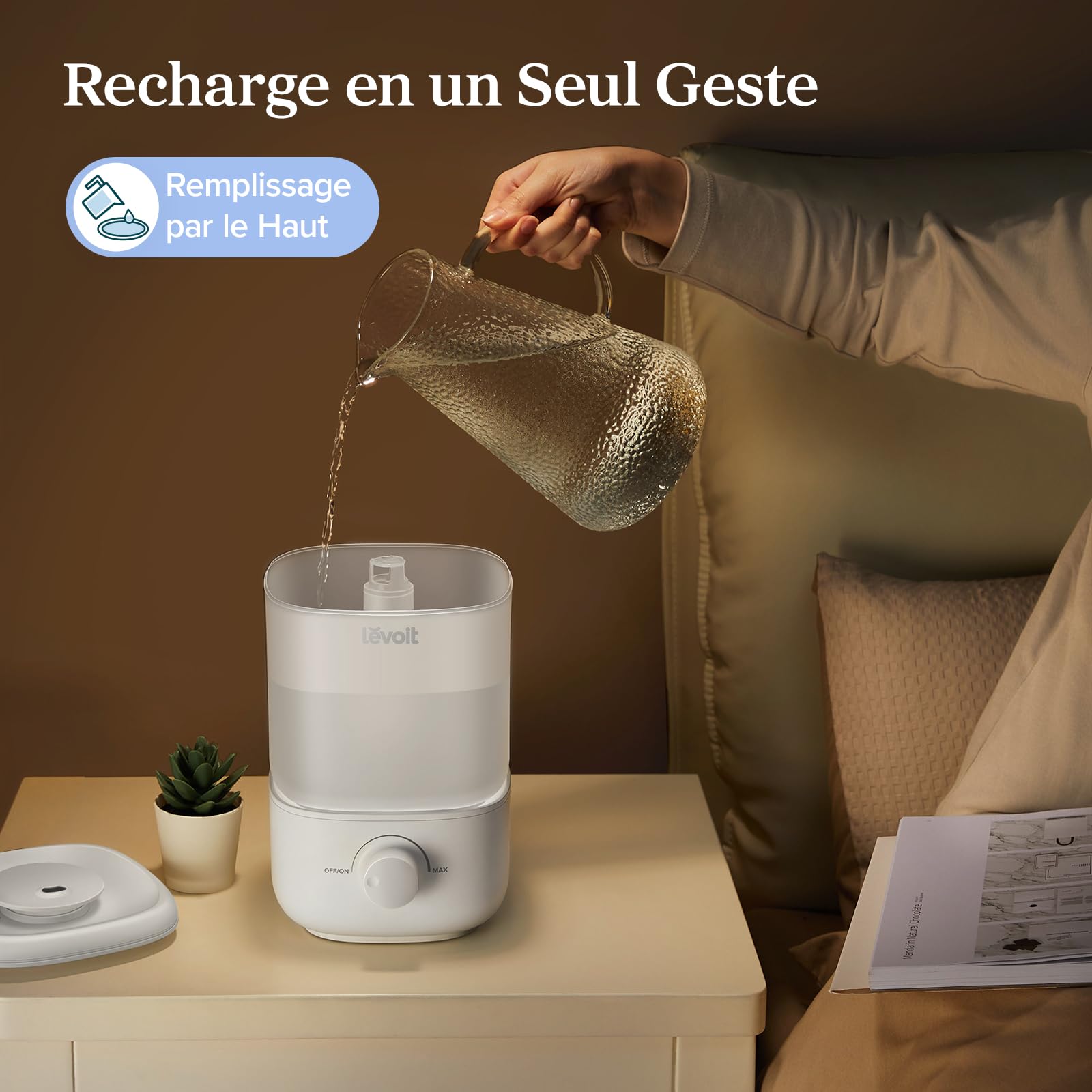 LEVOIT Humidificateur d'air bébé Top-Fill, 2.5 L Jusqu'à 25H, 23 dB Silencieux, Arrêt Auto, Buse à 360°, Mini Conception avec Bouton facile à utiliser sans BPA pour Chambre, Blanc