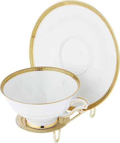 Miniatura 5 de Bard's Ornate - Soporte para taza y platillo en tono dorado brillante, 3 pulgadas de alto x 2.75 pulgadas de ancho x 4 pulgadas de profundidad,