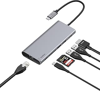 Belkin USB-C Hub, 5-in-1 MultiPort Docking Station - USB-C Docking Station for iPad, iPad Pro, iPad Mini & MacBook - 60W USB-C Power Delivery 3.0, 4K HDMI USB-A, USB-C, Ethernet & SD Card Ports