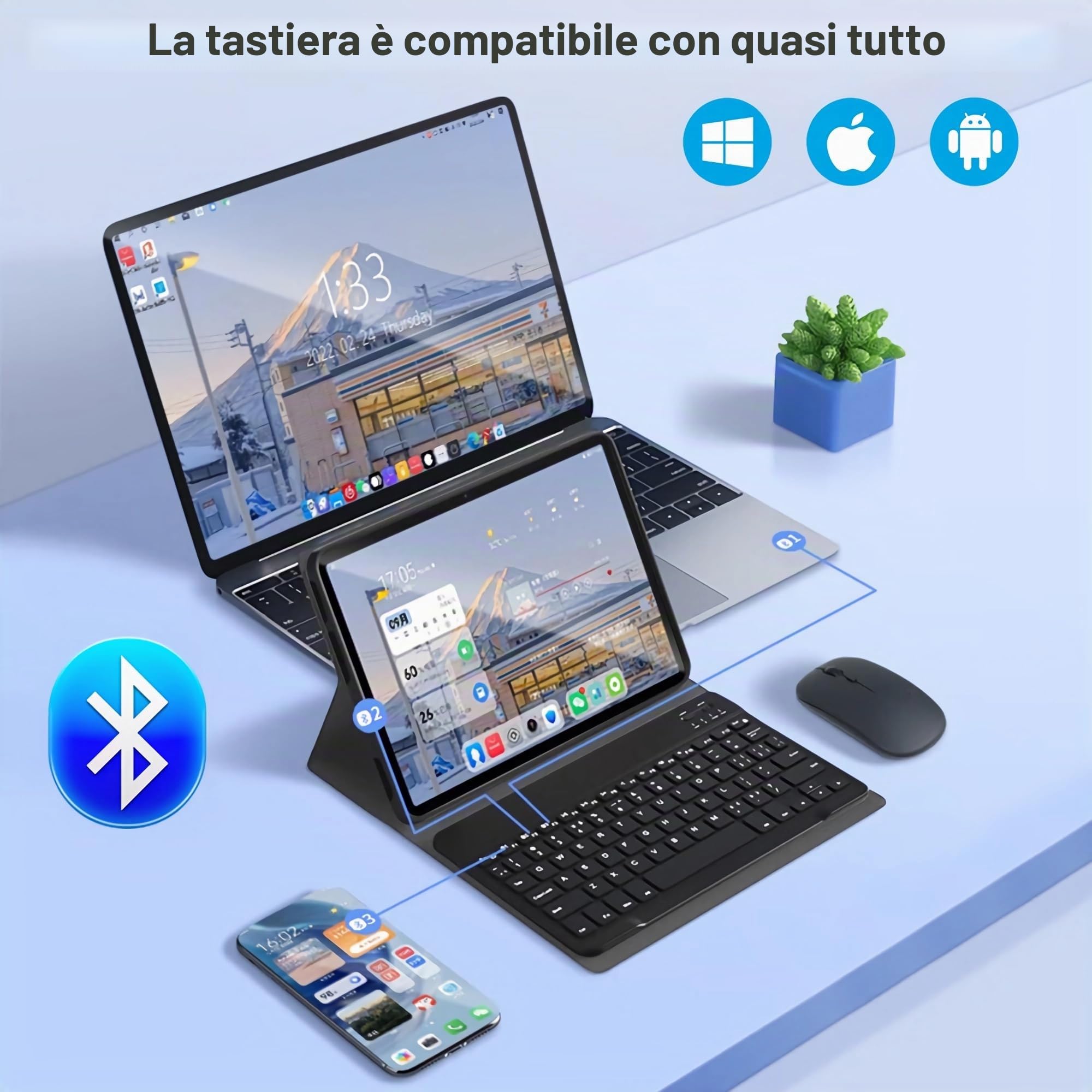 Custodia con tastiera per Samsung Galaxy Tab A11 Plus/A11+ 11 pollici 2025, Galaxy Tab A9 Plus/A9+ 11 pollici, tastiera Bluetooth con mouse wireless, cover protettiva con supporto