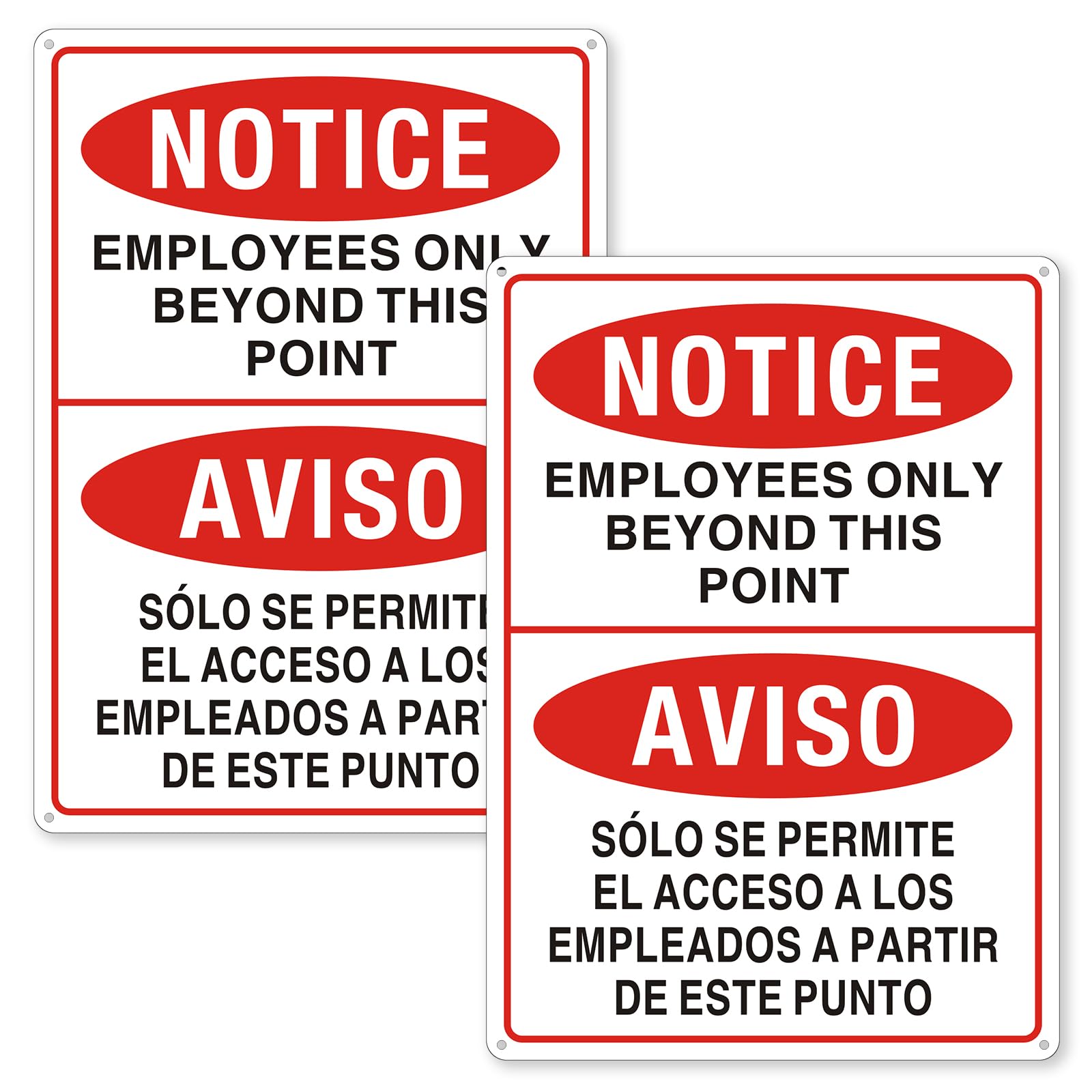 (2 Pack) Employees Only Beyond This Point Bilingual Signs, English Spanish Aluminum Staff Only Sign, No Unauthorized Entry - Weatherproof and Easy to