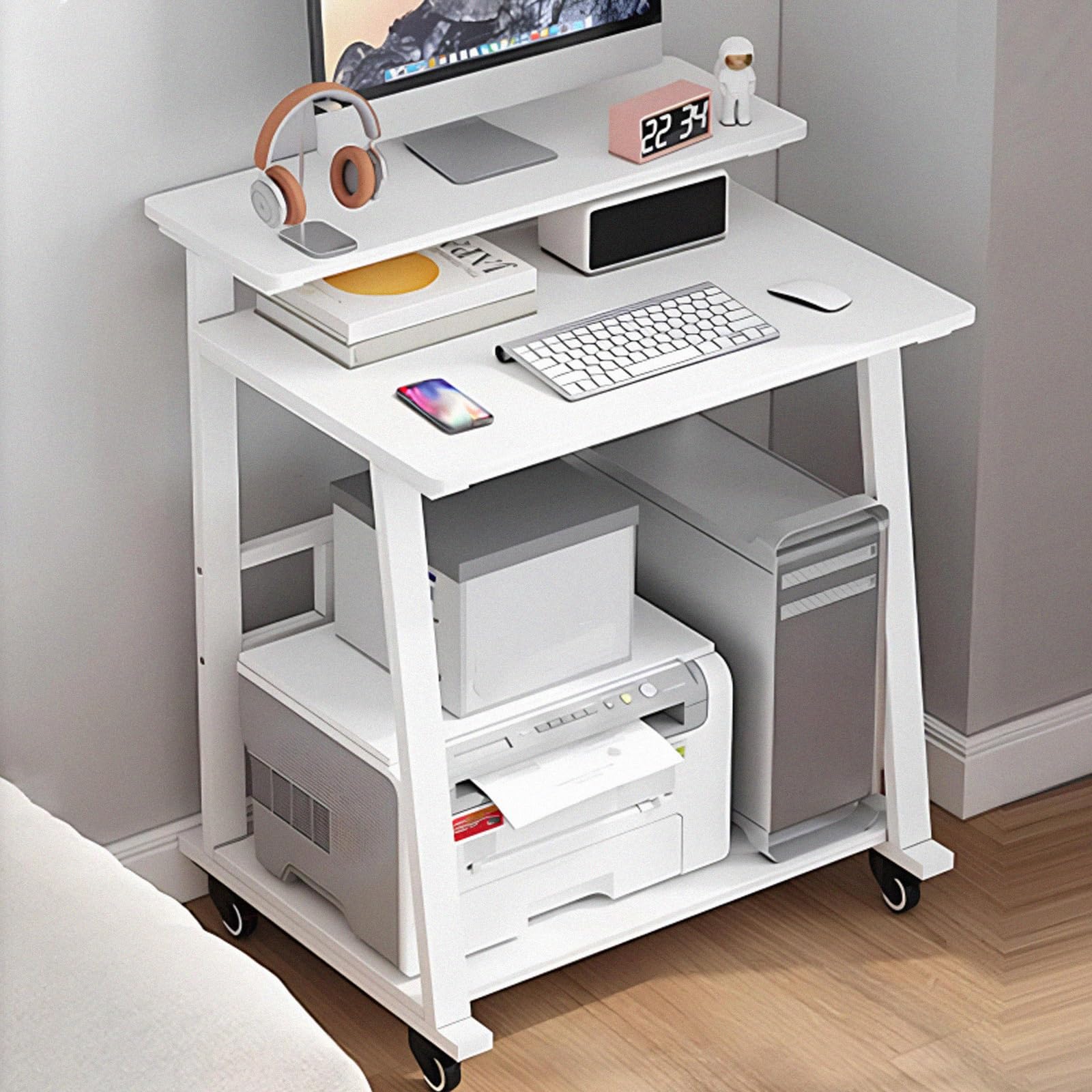 Bureau d'ordinateur compact à roulettes pour en finir avec le manque de place