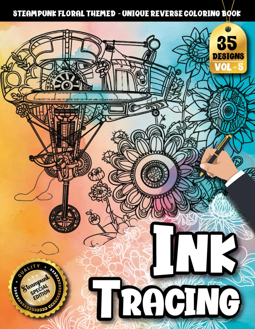 Ink Tracing Book For Adults: A Steampunk Flower Watercolor and Tracing Coloring Retreat for Adults, Filled With Mechanical Blossoms and Dreamlike ... Relaxation (Steampunk Floral Tracing Series)