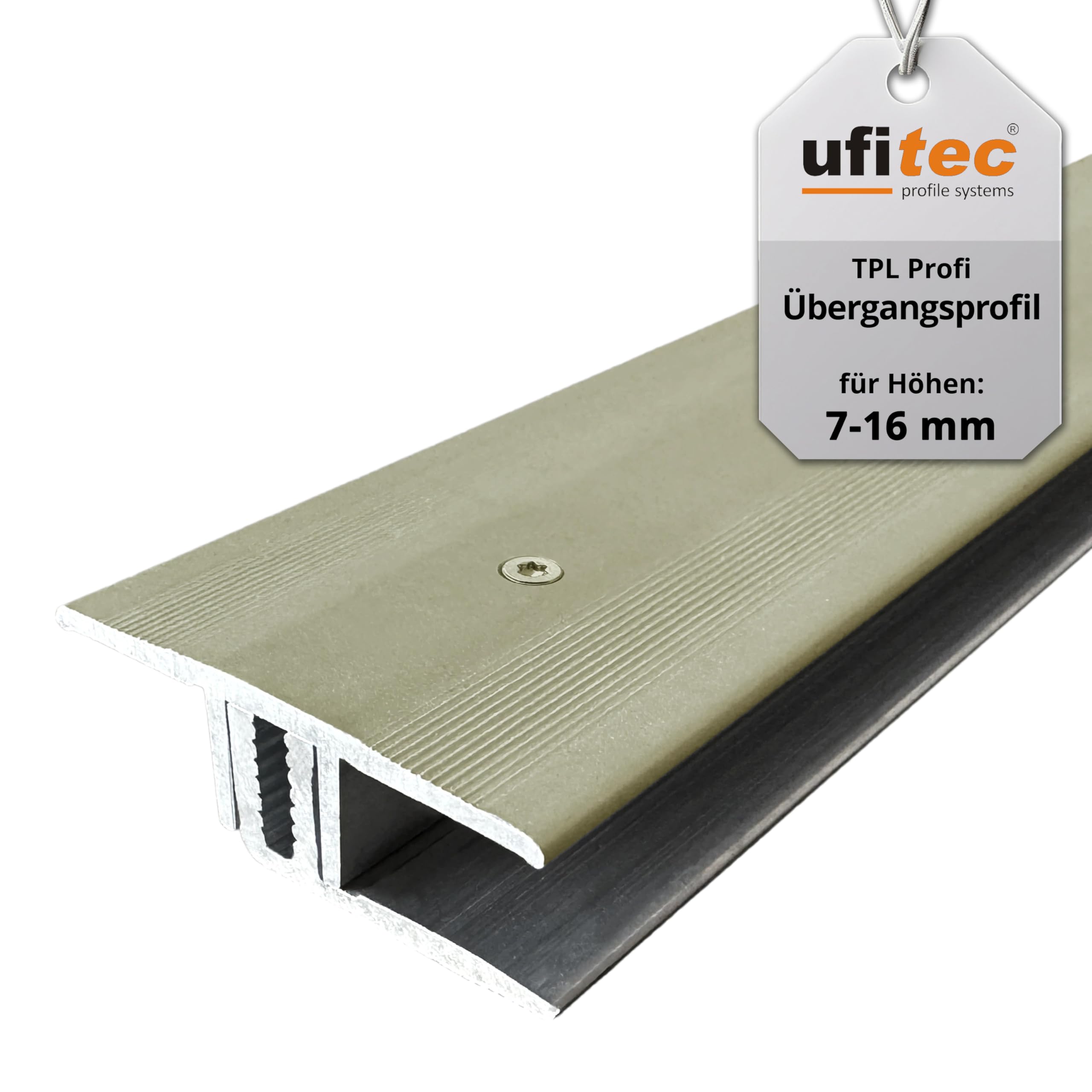 ufitec system profilowy do parkietów i podłóg laminowanych - do wykładzin o wysokości 7-16 mm - dostępny w wielu kolorach (profil przejściowy 270 cm długości | 33 mm szerokości, szampański)