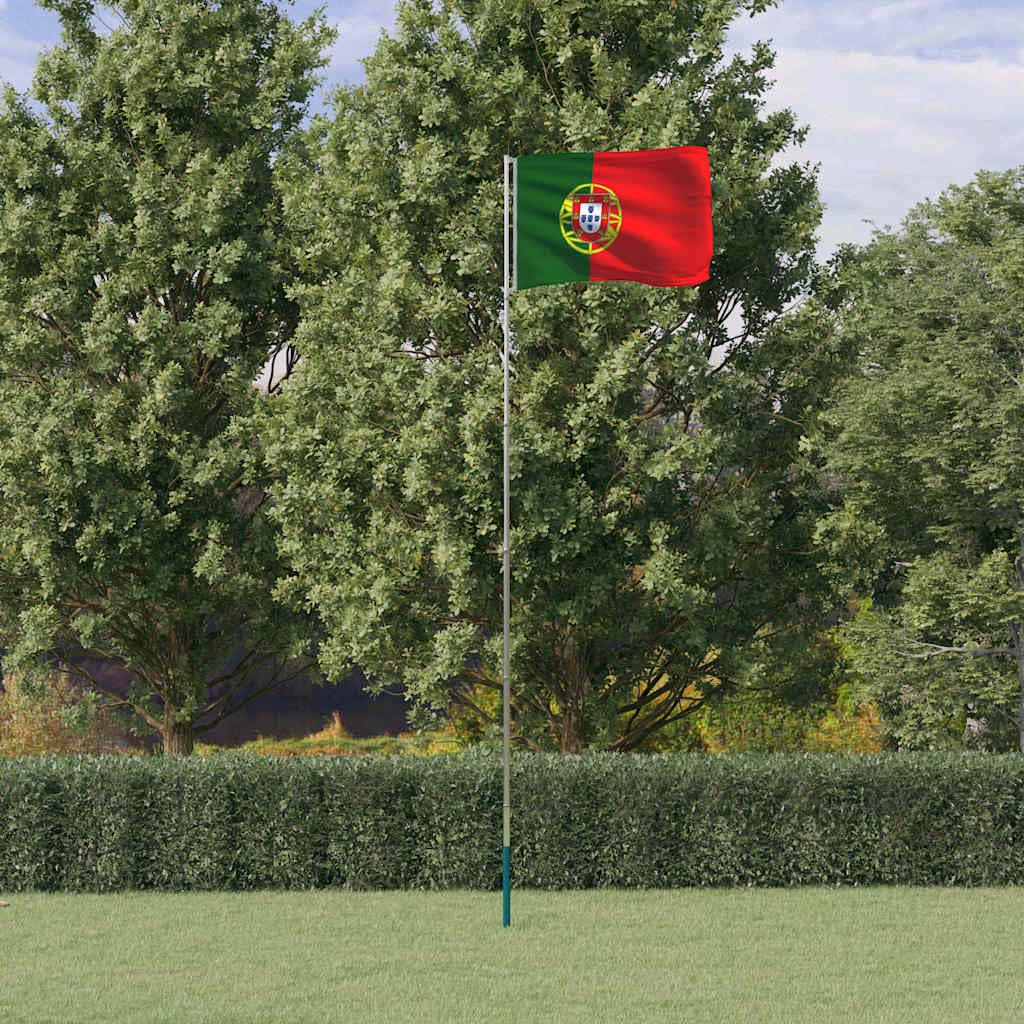 Bandiera del Portogallo con robusto poliestere, 90 x 150 cm e 5,5 m, asta telescopica in alluminio, resistente alle intemperie, per giardino, balcone, terrazza, stadio, articolo per tifosi