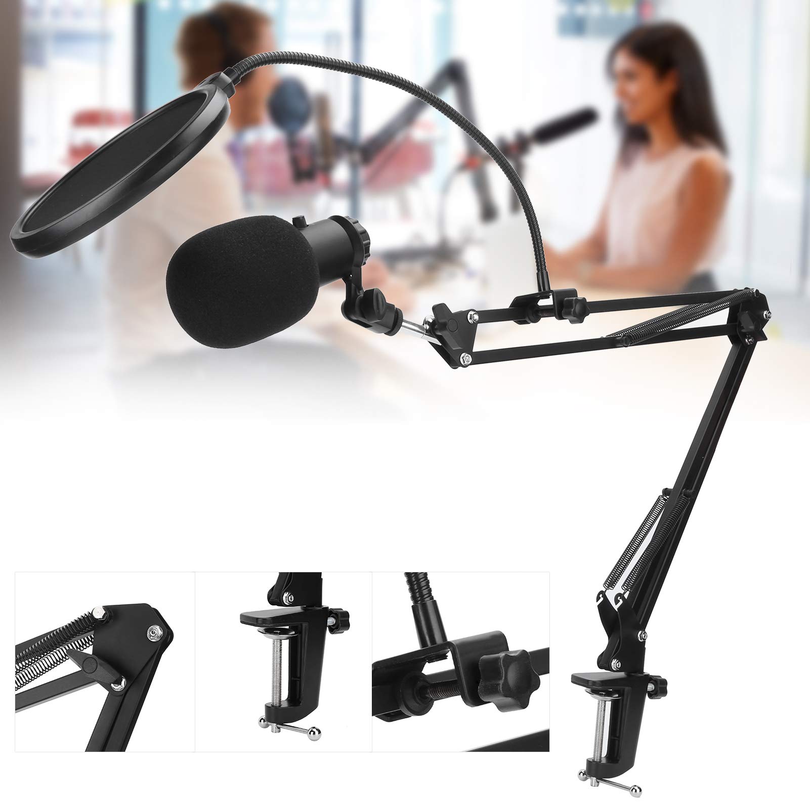 Cocoarm Kit per Microfono USB a Condensatore A6 Set di Registrazione da Tavolo in Ferro da 30 Hz a 20 KHz Pickup Cardioide Plug and Play per PC Laptop Chat Vocale Canto Streaming