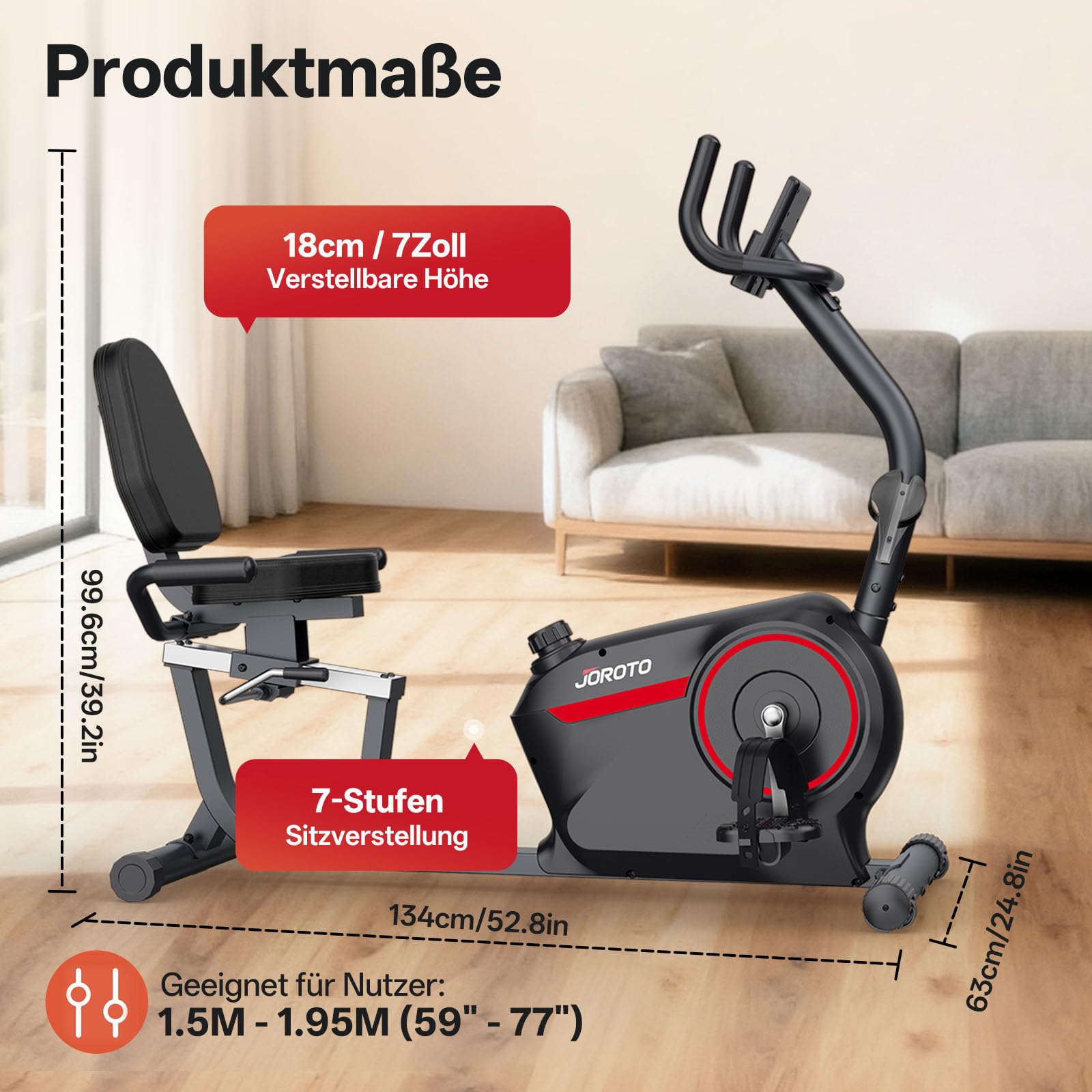 JOROTO JH30/JH30PRO Liegeergometer für Zuhause, Smart Bluetooth Magnetisches Liegefahrrad, Indoor Heimtrainer Ergometer bis 136KG Belastung, LCD Display, Verstellbarer Sitz für Cardio-Training