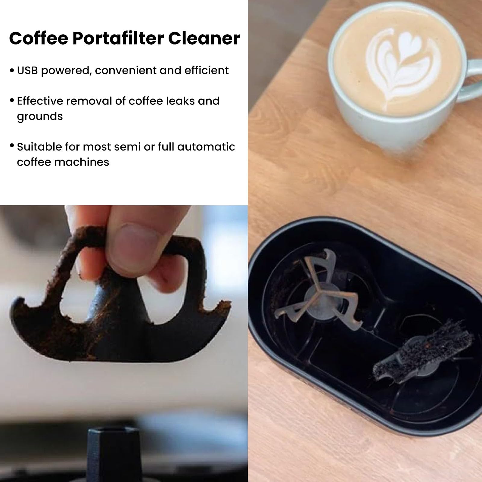 Haofy Limpiador de Portafiltro de café, Cepillo de Limpieza y Raspador con Mango para Alimentado por USB para Máquinas de café Expreso, 7,5x4,3x4,3 Pulgadas