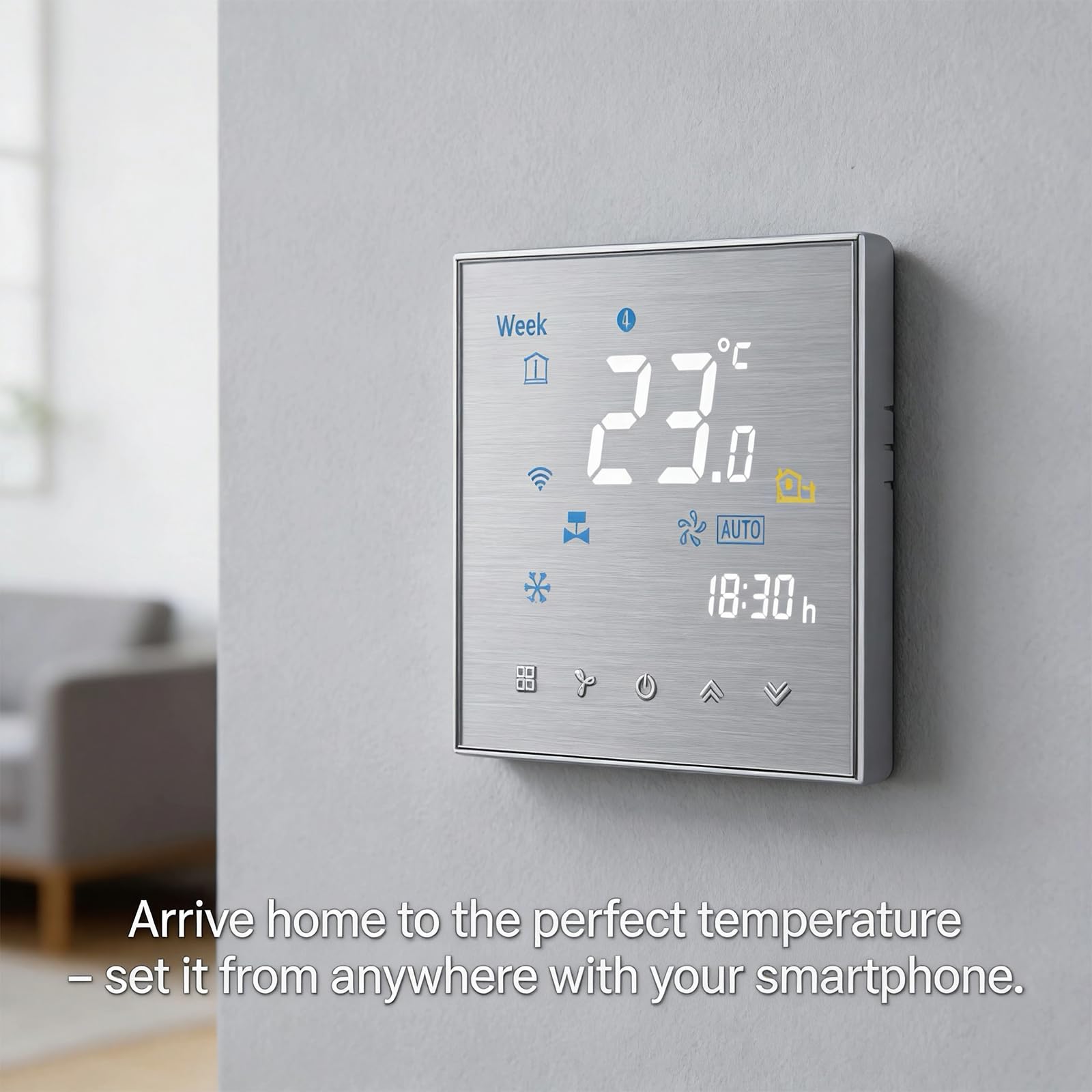 Termostat Wi-Fi, inteligentny klimatyzator, programowalny regulator temperatury z 4-rurowym ekranem LCD, kompatybilny z Alexa Google Home, innowacja szczotkowany panel (regulowana umowość)