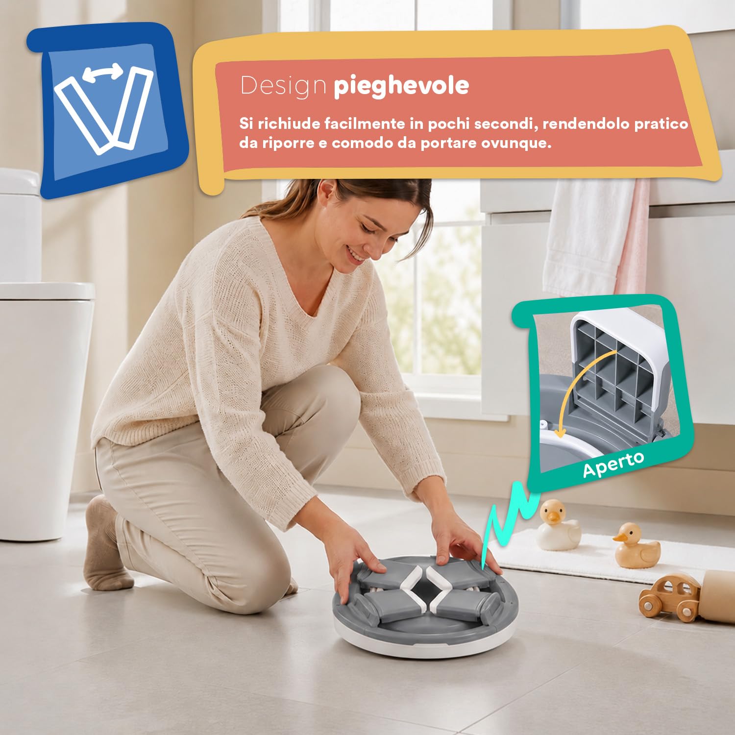 Avilia - Vasino Pieghevole Portatile per Bambini 1-3 Anni con 20 Sacchetti – Vasino da Viaggio in PP+TPR – Gabinetto Portatile Compatto L26,2xP28,5xA15 cm – Seduta Comoda e Igienica (Grigio)
