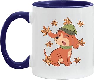 Fall Dog Gift Autumn Puppy Illustration for Dog Lovers Gift for Dog Owners 11oz 15oz Inner Color Accent Mug