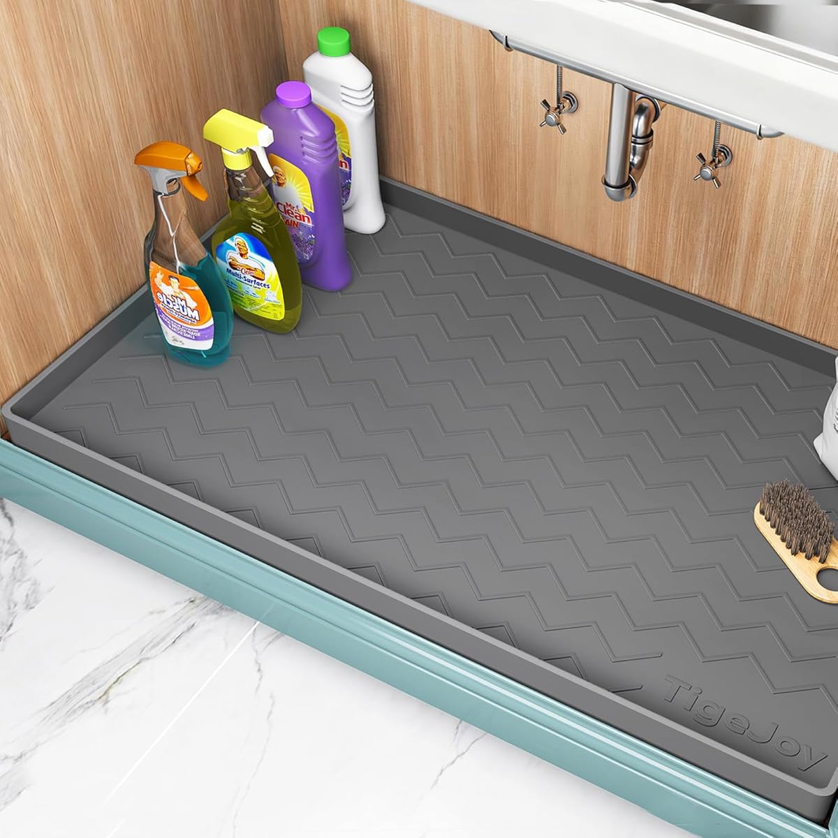 TigeJoy 31" x 22" Under Sink Mats for Kitchen Waterproof, Leak-Proof Silicone Mat Sink Protector and Cabinet Liner, Kitchen Essentials Organizer and Storage, Boot or Shoe Tray, Pet Feeding Mat