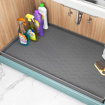 TigeJoy 34" x 22" Under Sink Mats for Kitchen Waterproof, Leak-Proof Silicone Mat Sink Protector and Cabinet Liner, Kitchen Essentials Organizer and Storage, Boot or Shoe Tray, Pet Feeding Mat