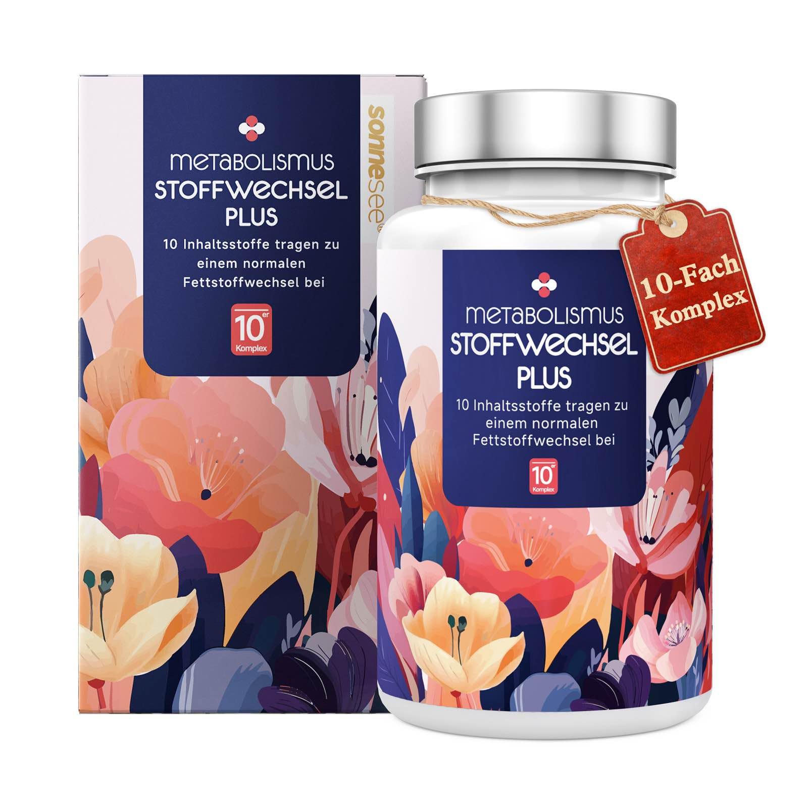 Stoffwechsel 10-in-1 Komplex Hochdosiert mit L-Carnitin Grünem Tee Cholin wilder indischer Spargel Bittermelone Garcinia Cambogia & Chrom Apfelessig Kapseln