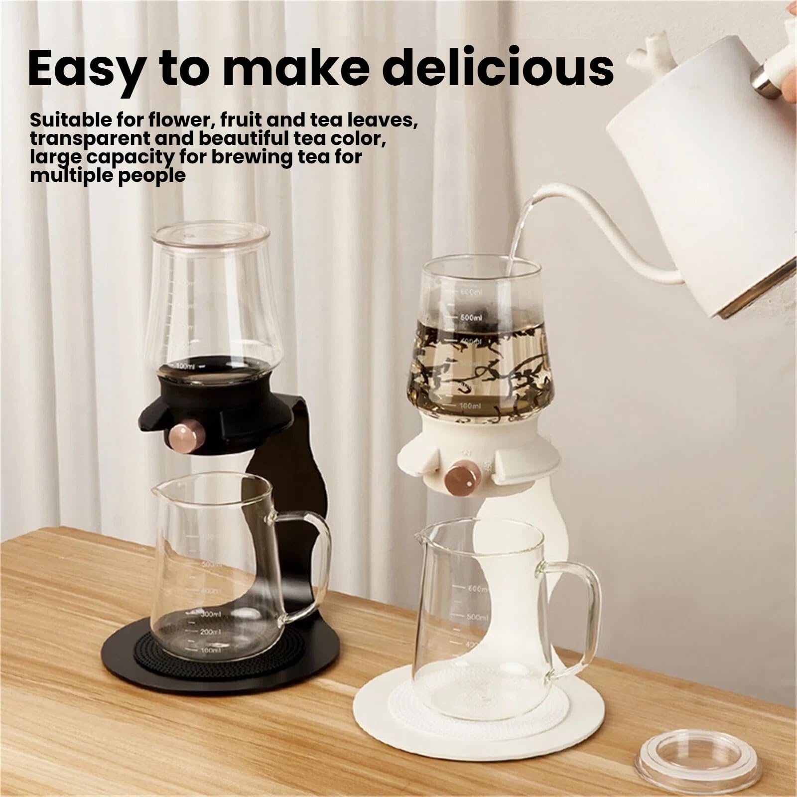 Tetera Té De Flores Tetera De Cristal Estilo Chino, Nueva Individual For Casa Té Resistente Al Calor(Black,380ML)