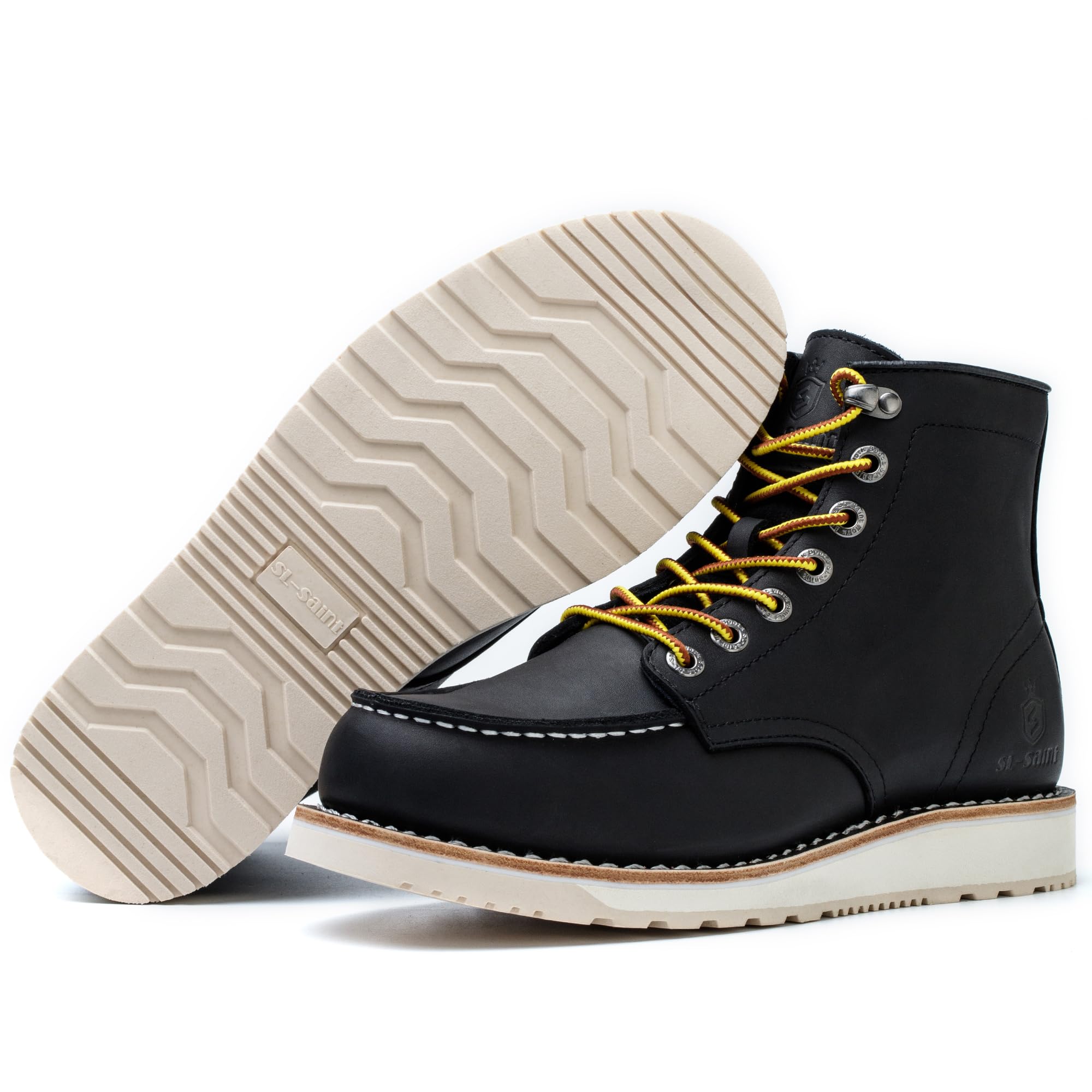 SL-Saint Stivali da lavoro da uomo Soft Moc Toe Classic Casual 6'' con suola con zeppa Scarpe da marroni/Nero