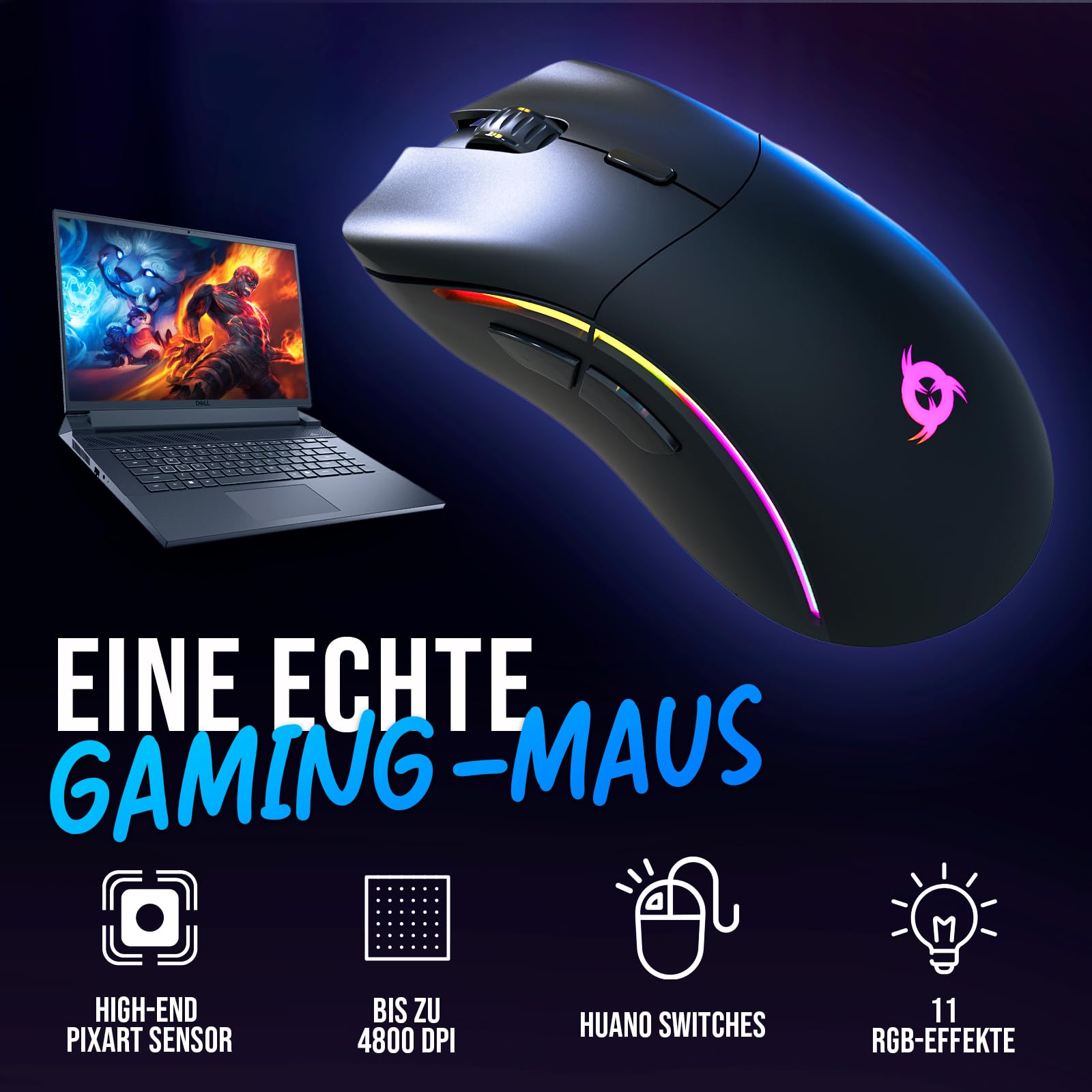 KLIM Thunder QWERTZ DE Layout Ensemble Clavier et Souris de Jeu sans fil - Clavier rétroéclairé sans fil avec batterie intégrée longue durée + Souris de jeu RGB 4800 DPI pour PC
