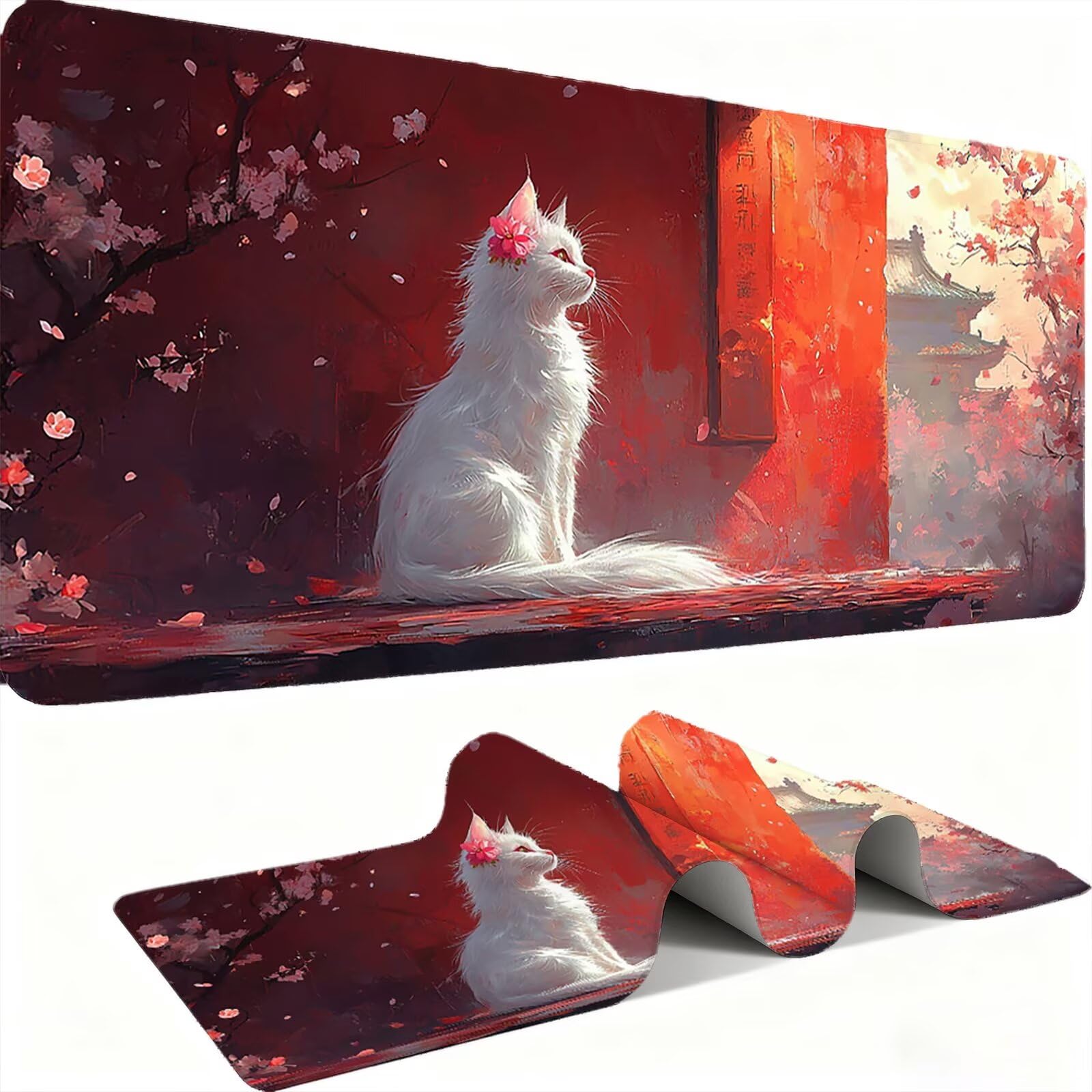 Tapis de Souris XXL 1500x800mm Desk Mat, Large Tapis de Bureau Multifonctionnel et Etendu, Protection Bureau avec Base Anti-Dérapage, pour Tous Types de Souris Maison Gaming - Paysage De Chat C0P-450